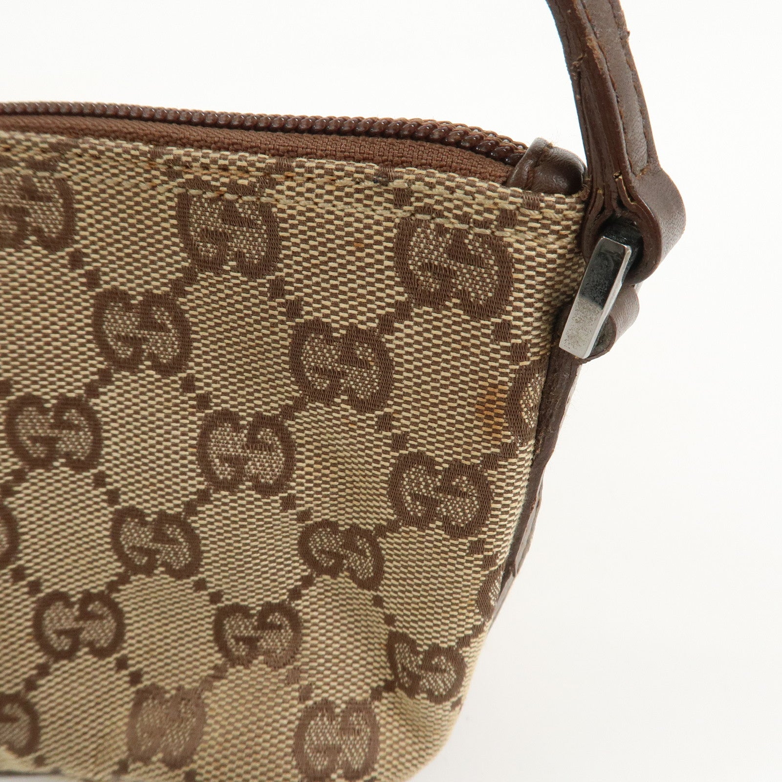 GUCCI Boat Bag GG Canvas Leather Hand Bag Brown 07198