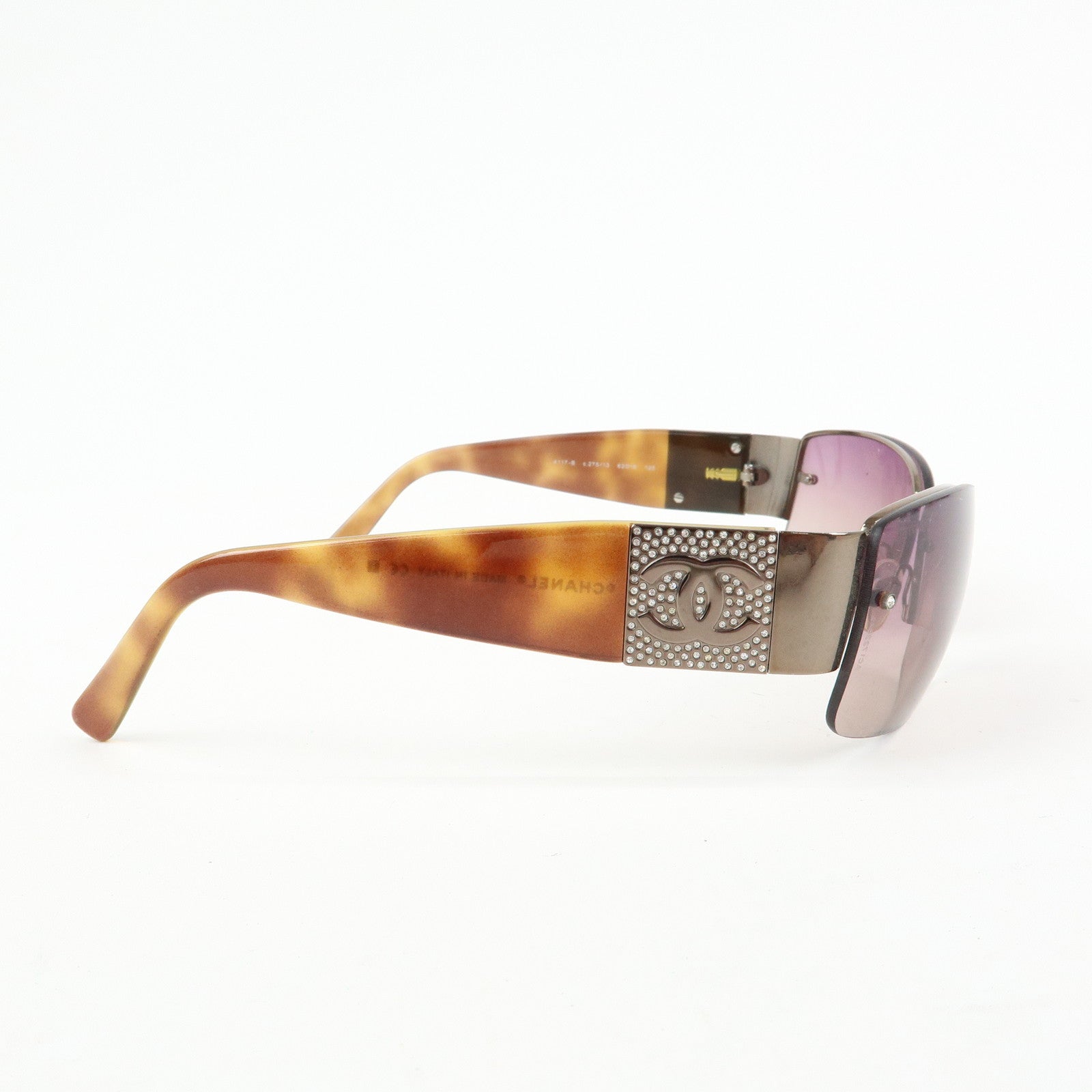 CHANEL Plastic Rhinestone Sunglasses 62□16 Brown 41117-B