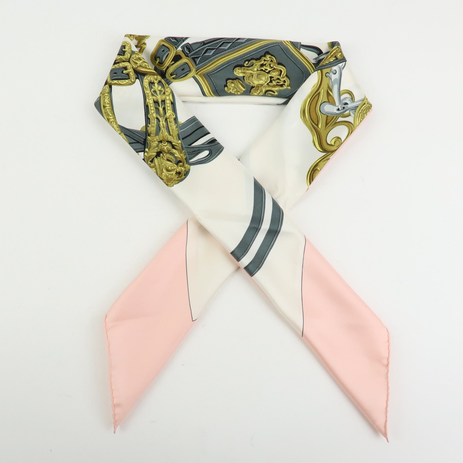 HERMES Carre 90 Silk 100% BRIDES DE GALA Scarf Light Pink White