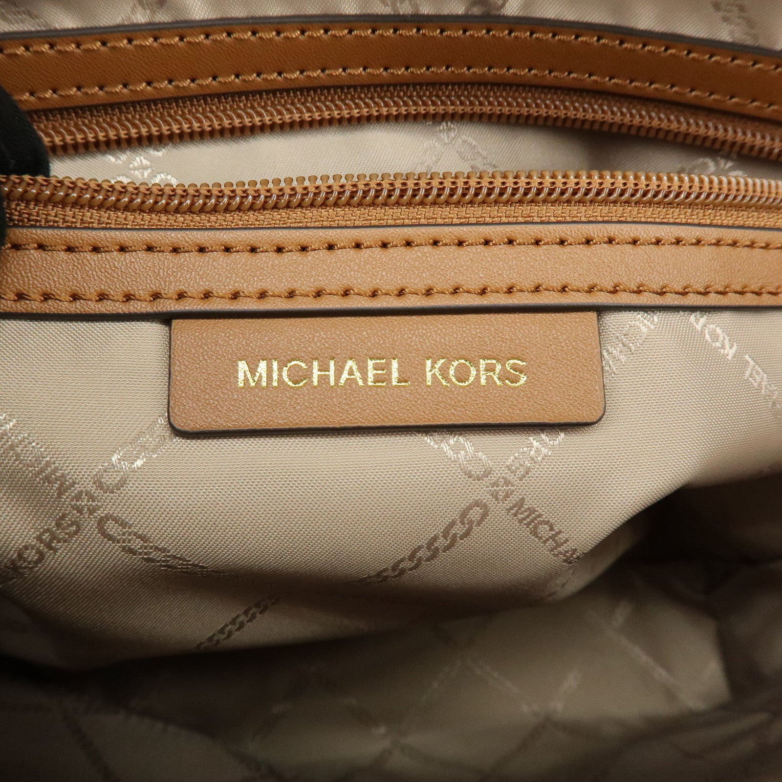 MICHAEL KORS MK Signature PVC Leather Shoulder Bag Ivory Brown
