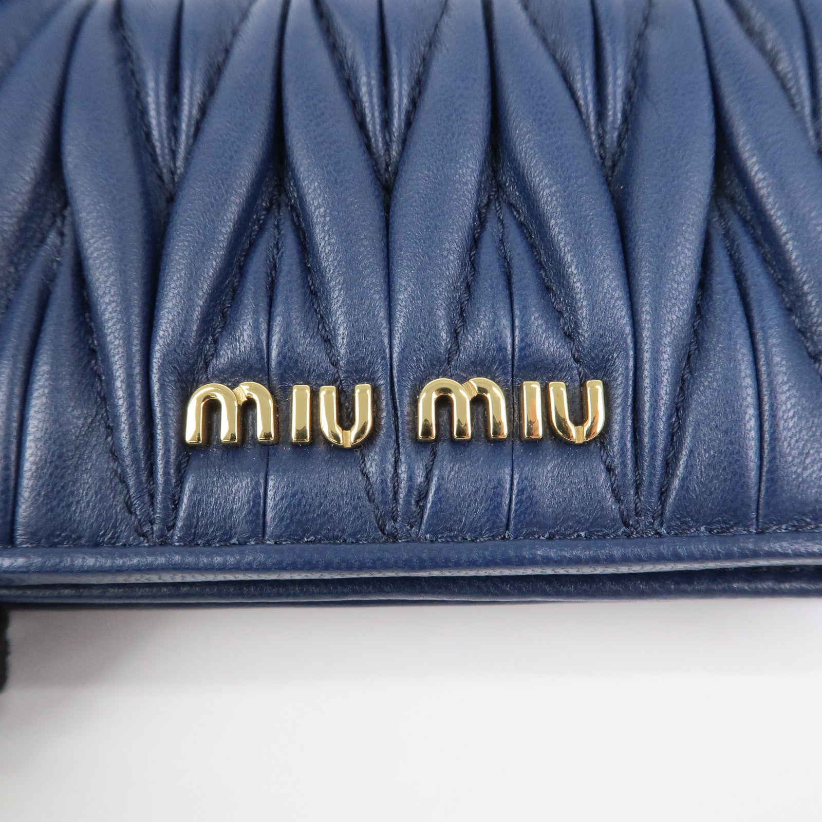 MIU MIU Matelasse Leather Keyring Card Case Card Holder Blue 5MC407