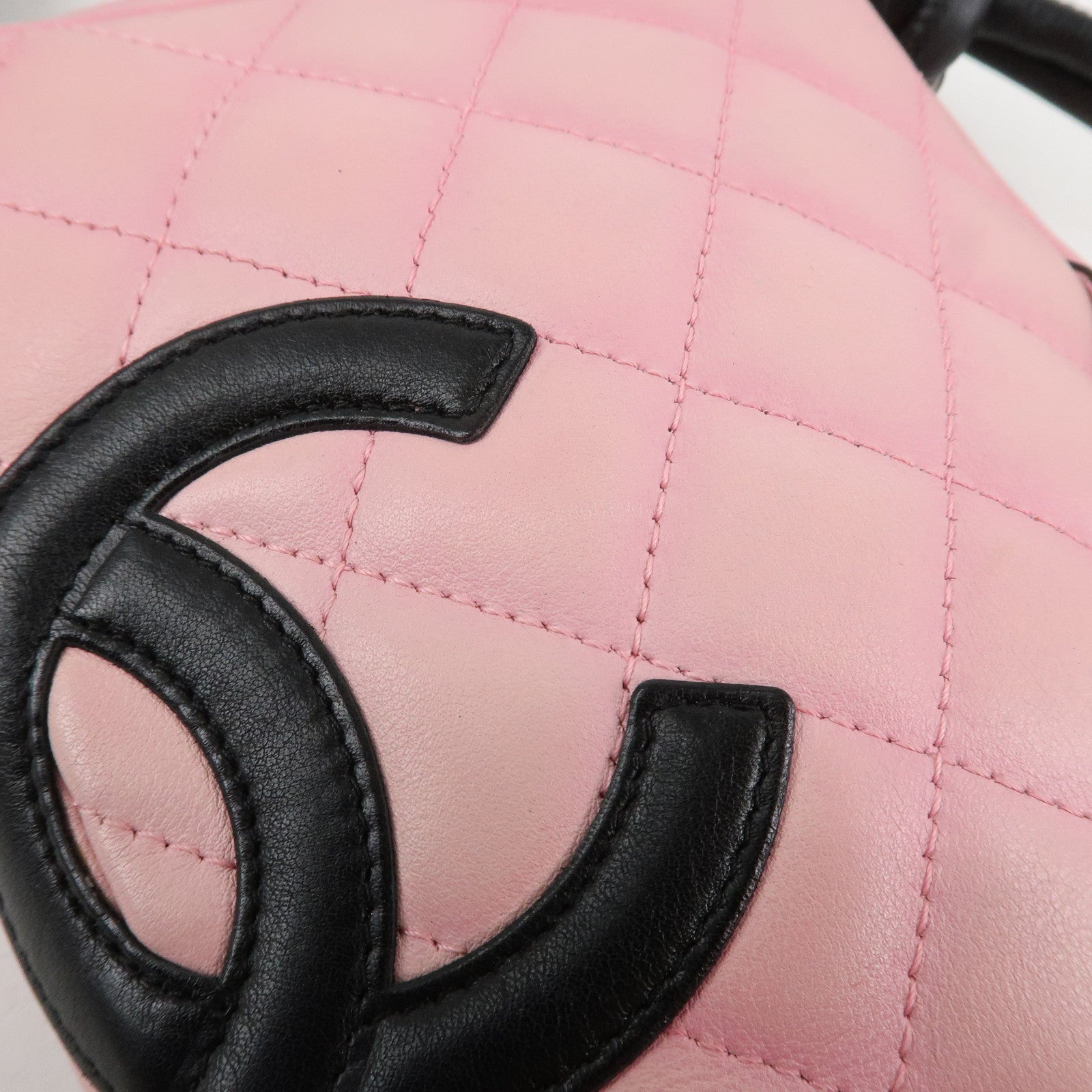 CHANEL Cambon Lamb Skin Small Pochette Shoulder Bag Pink Black A25177 Used