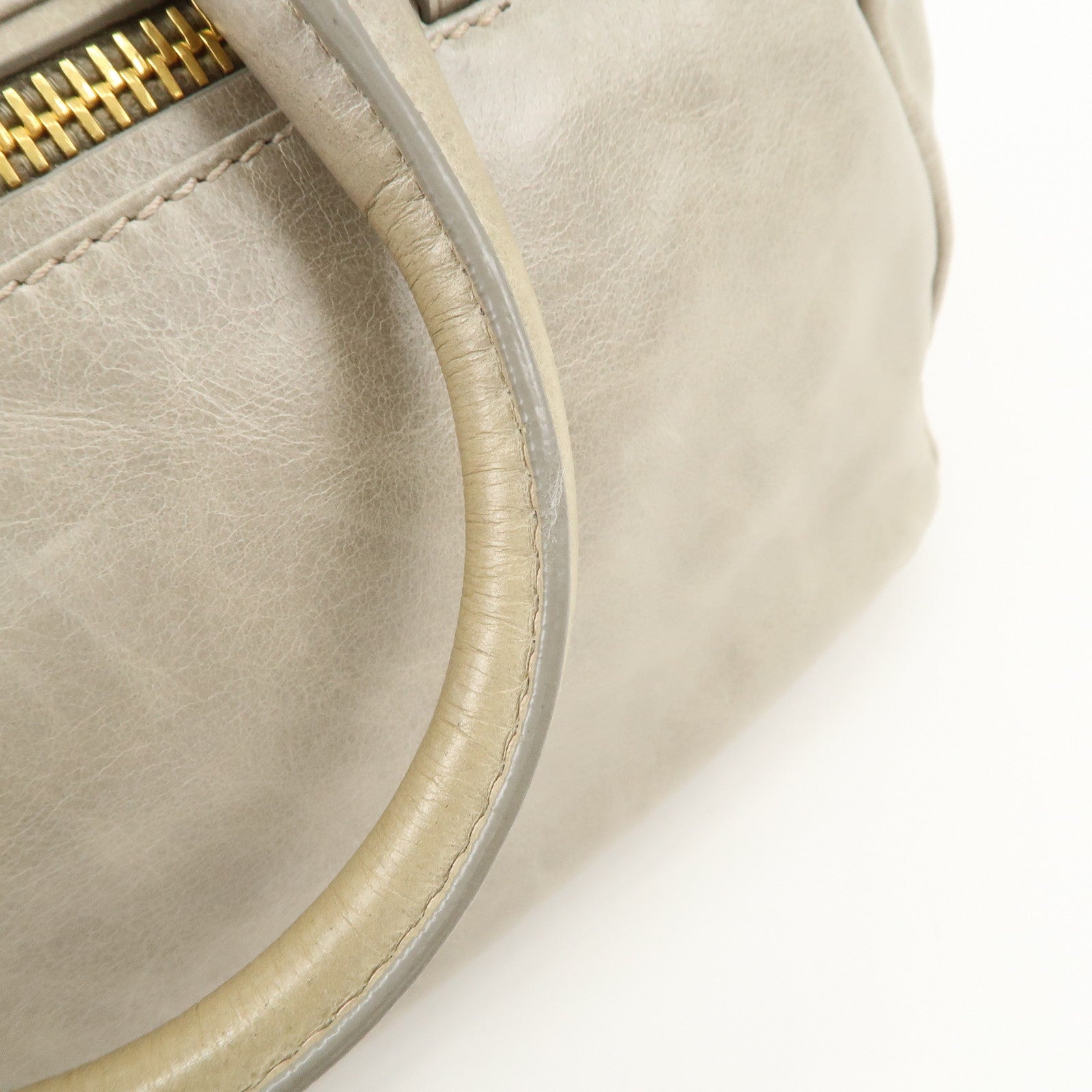 PRADA Triangle Logo VITELLOSHINE Leather 2Way Bag Hand Bag Gray BN1921 Used