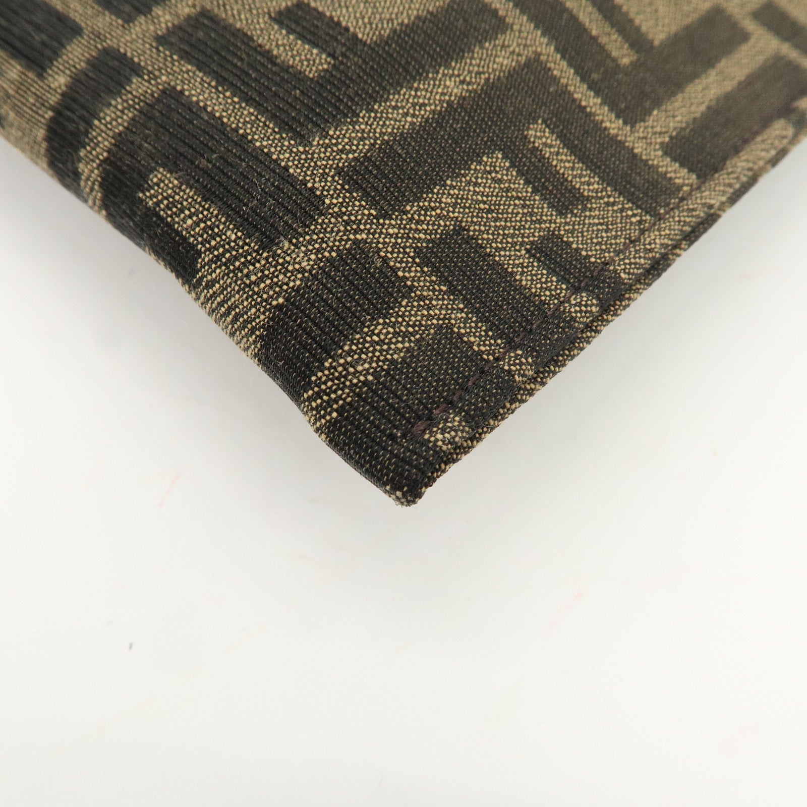 FENDI Zucca Leather Canvas Slim Clutch Bag Medium Brown 7N0134