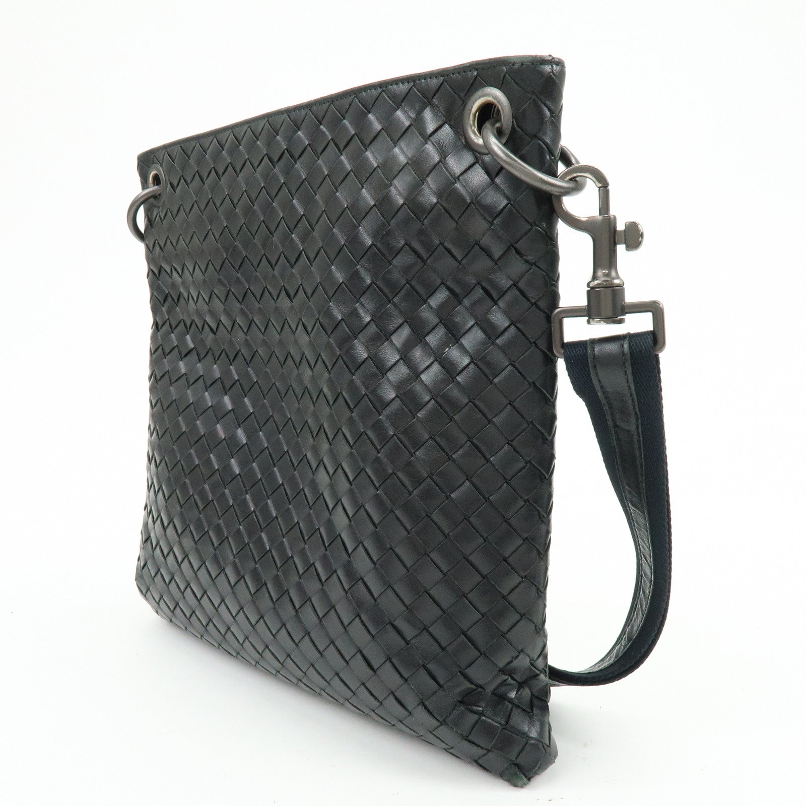 BOTTEGA VENETA Intrecciato Leather Shoulder Bag Black 172736