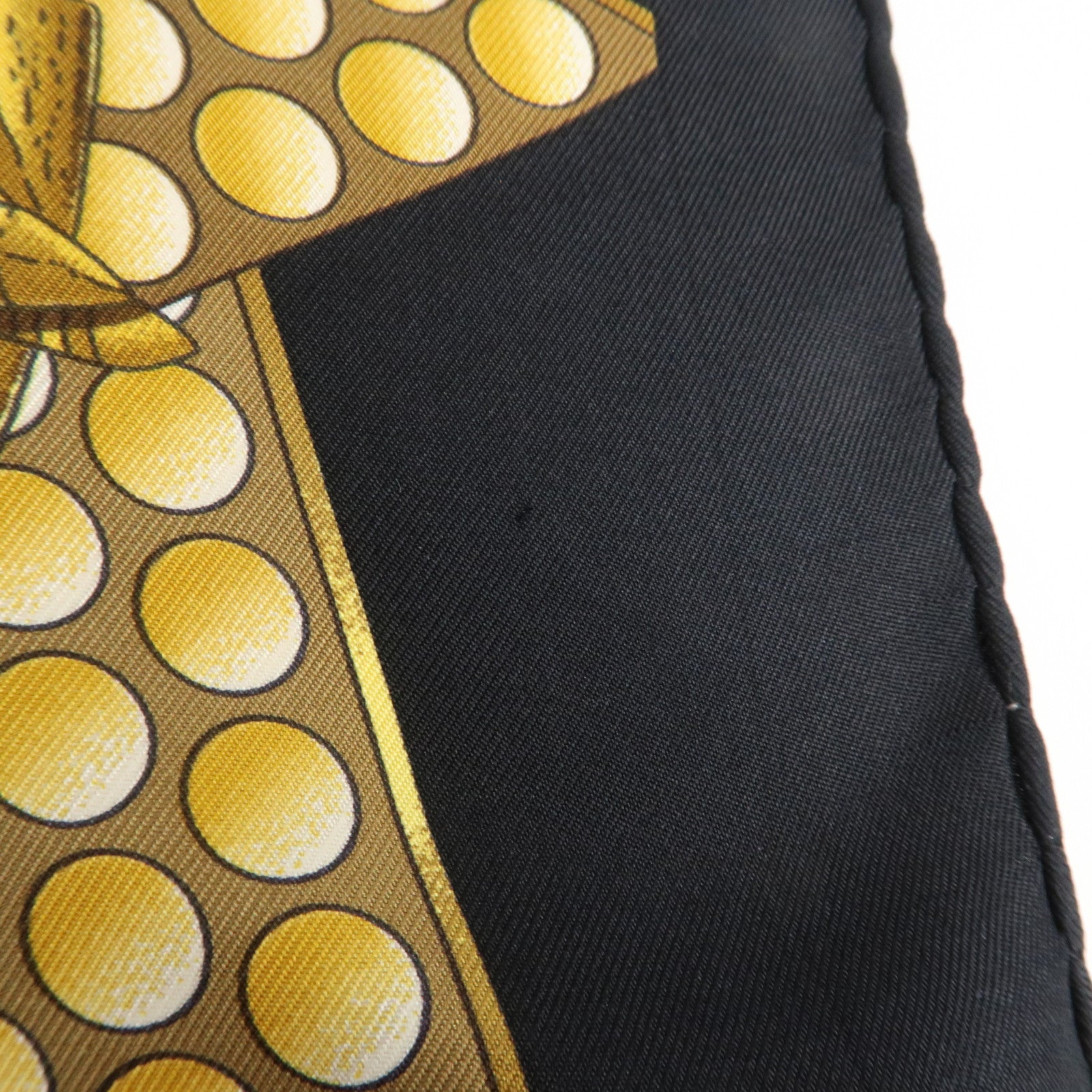 HERMES Carre 90 Silk 100% Scarf L'OR DES CHEFS Black Yellow Used