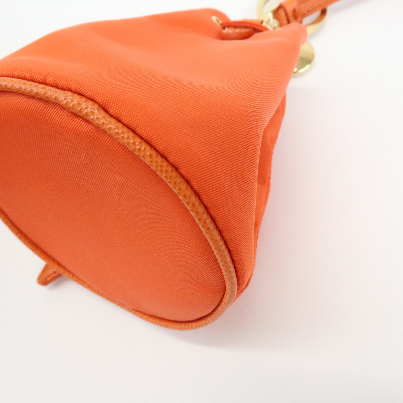 PRADA Triangle Logo Nylon Drawstring Wrist Bag Orange 1TT202