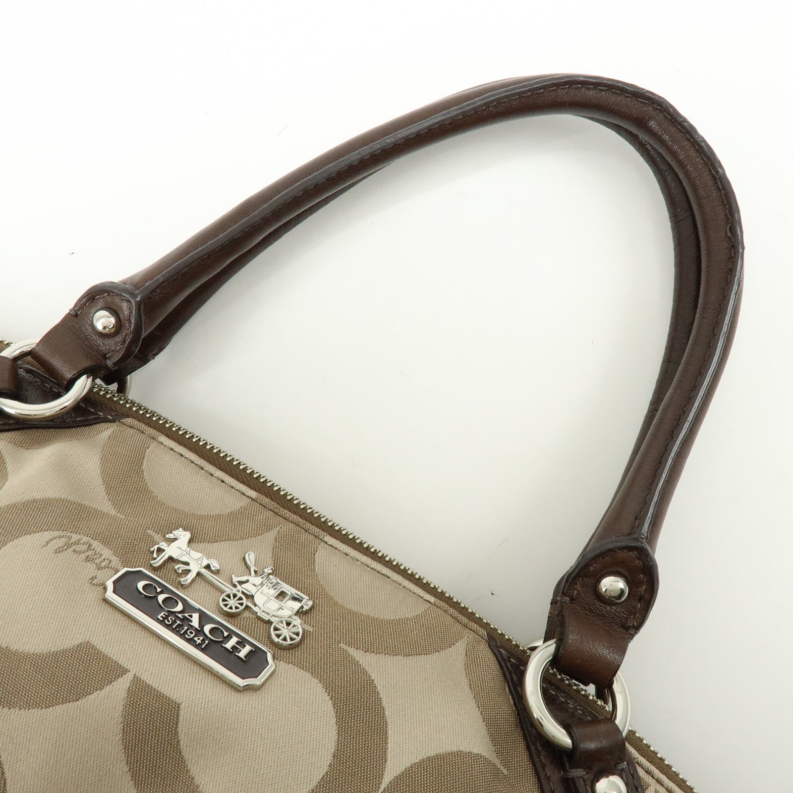 COACH Signature Nylon Learher 2Way Shoulder Bag Hand Bag Gold Brown