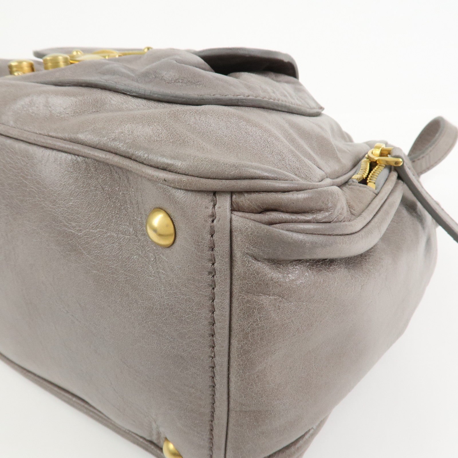 MIU MIU Leather 2Way Bag Hand Bag Shoulder Bag Gray