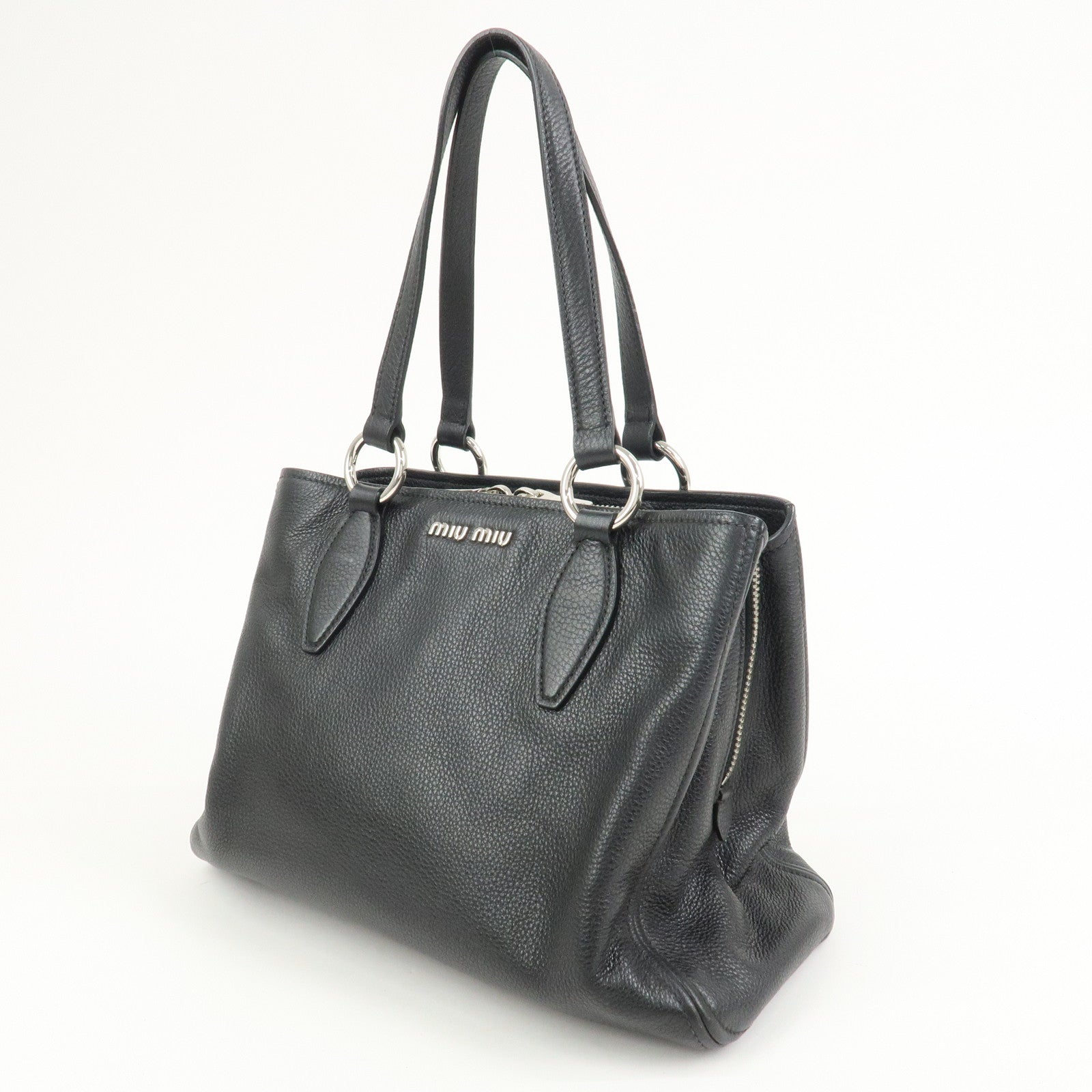 MIU MIU Logo Leather 2Way Shoulder Bag Hand Bag Black RR2014