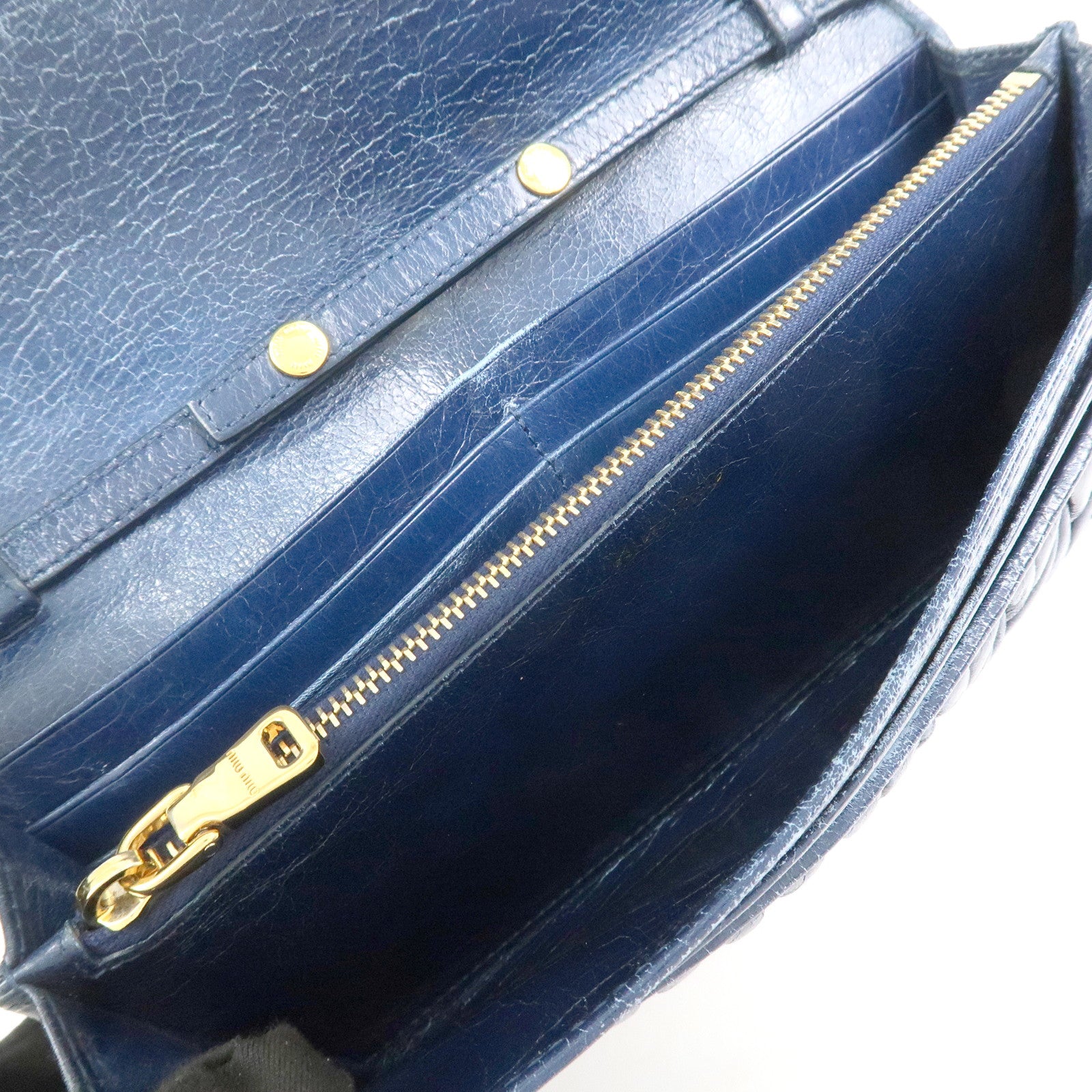 MIU MIU Matelasse Logo Leather Chain Shoulder Wallet Blue 5M1290