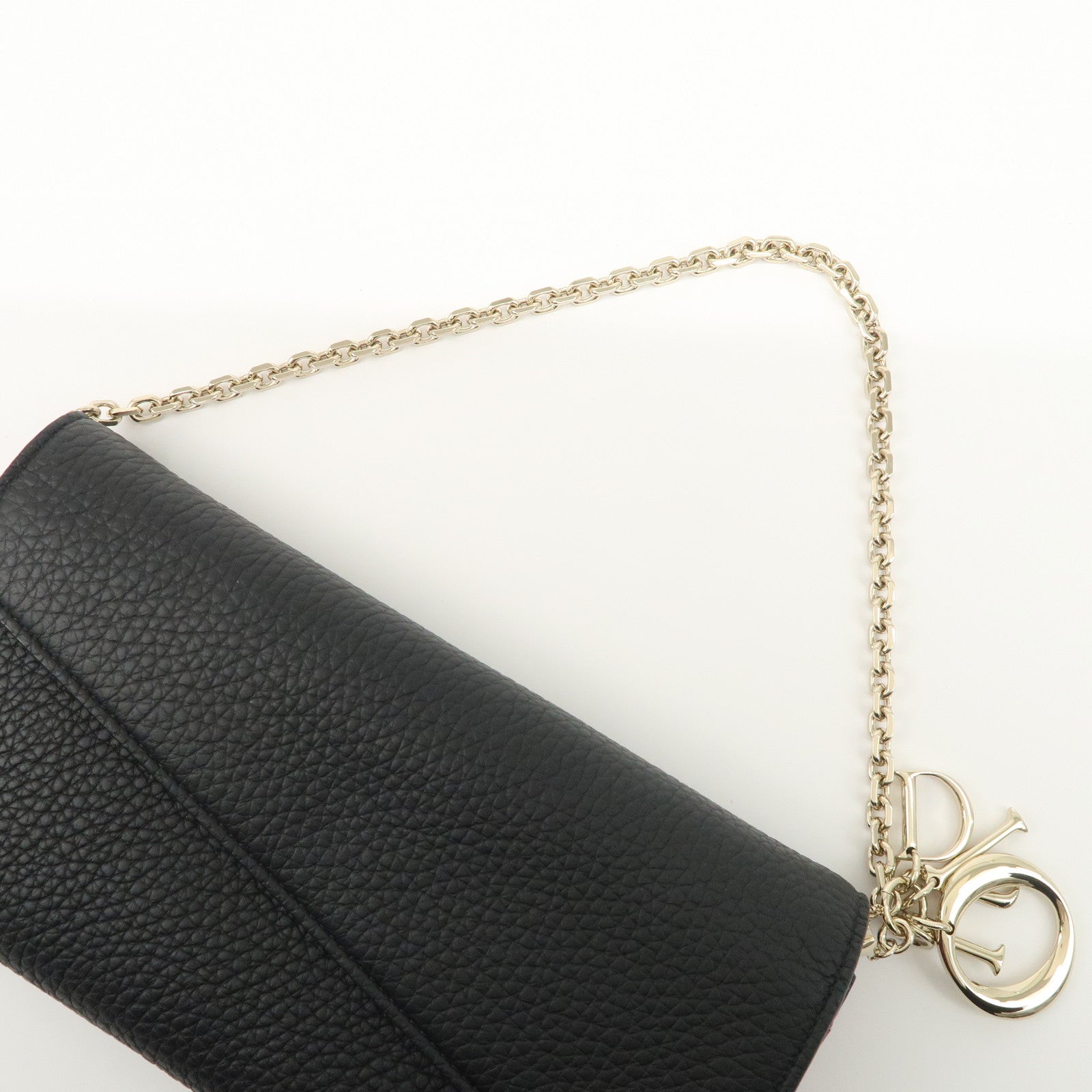 Christian Dior Leather Chain Wallet Hand Bag Black Pink
