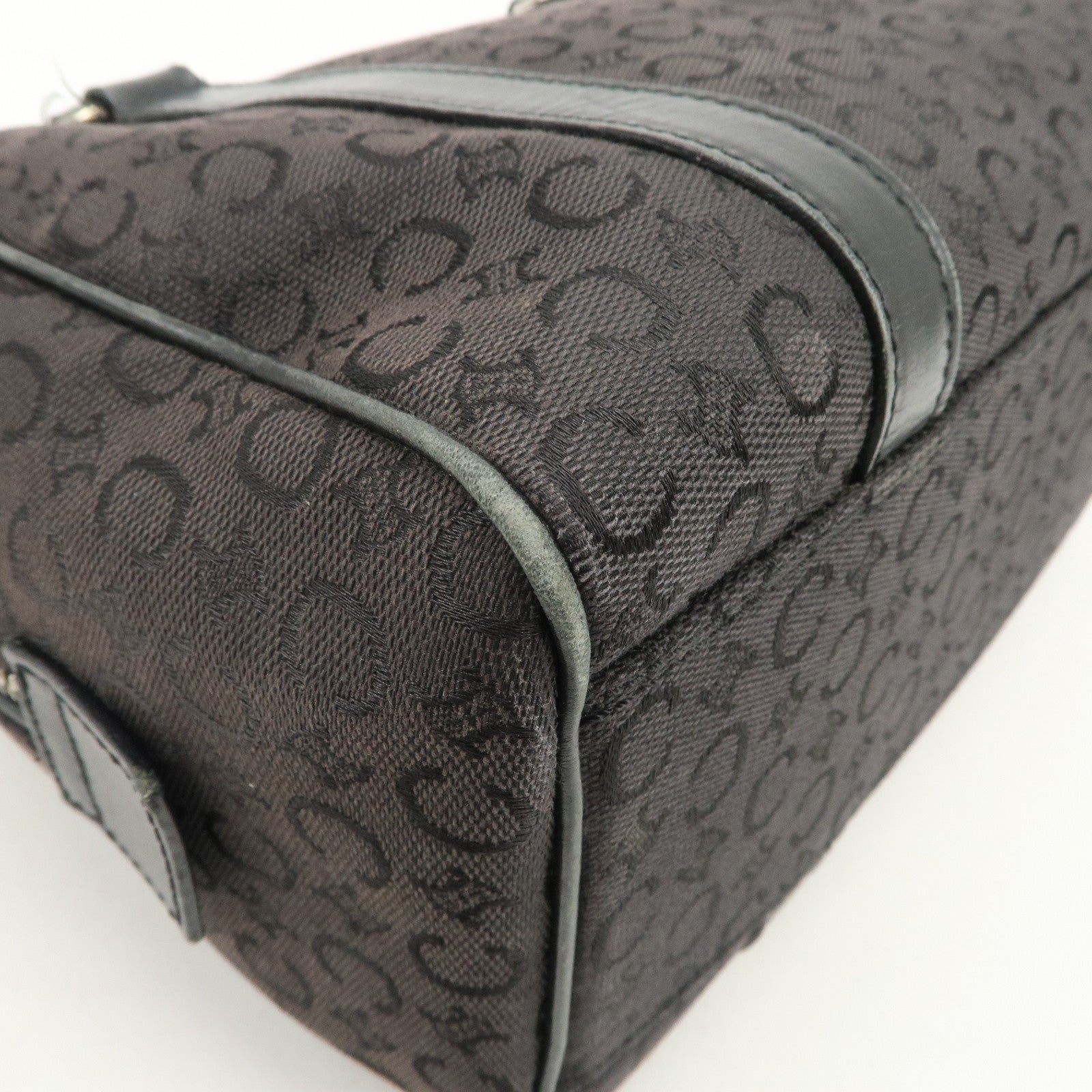 CELINE C Macadam Canvas Leather Boston Bag Hand Bag Black