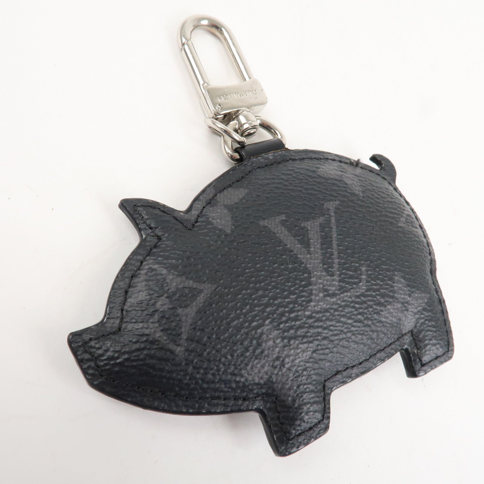 Louis Vuitton Porte Cle Monogram Leather Key Charm Pig Black MP1994 Used