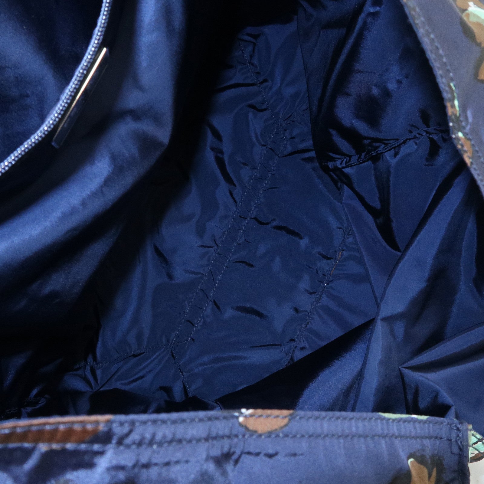 PRADA Triangle Logo Nylon Tote Bag w/Pouch Flower Print Navy B4626B Used