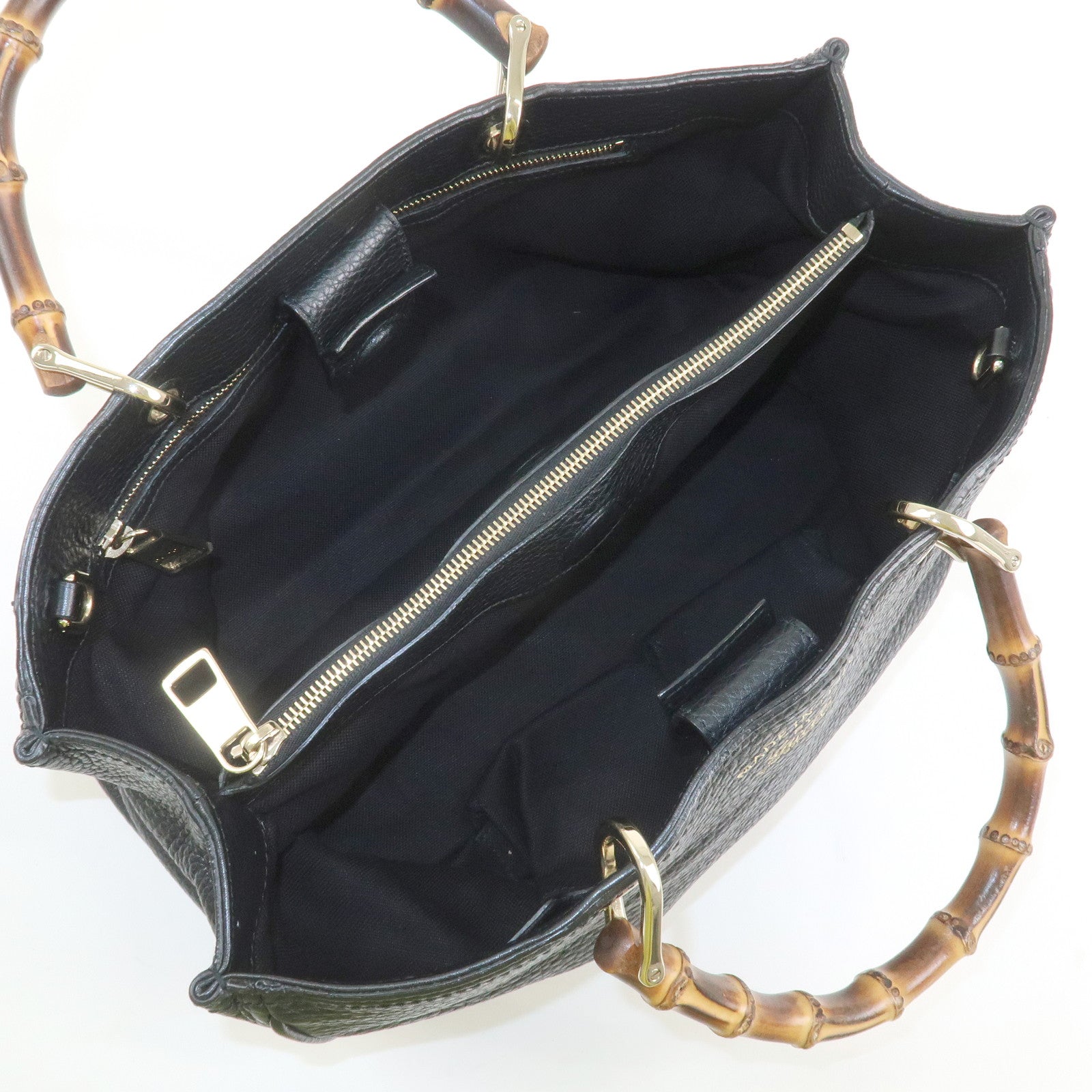 GUCCI Bamboo Shopper Medium Leather 2Way Shoulder Bag Black 323660