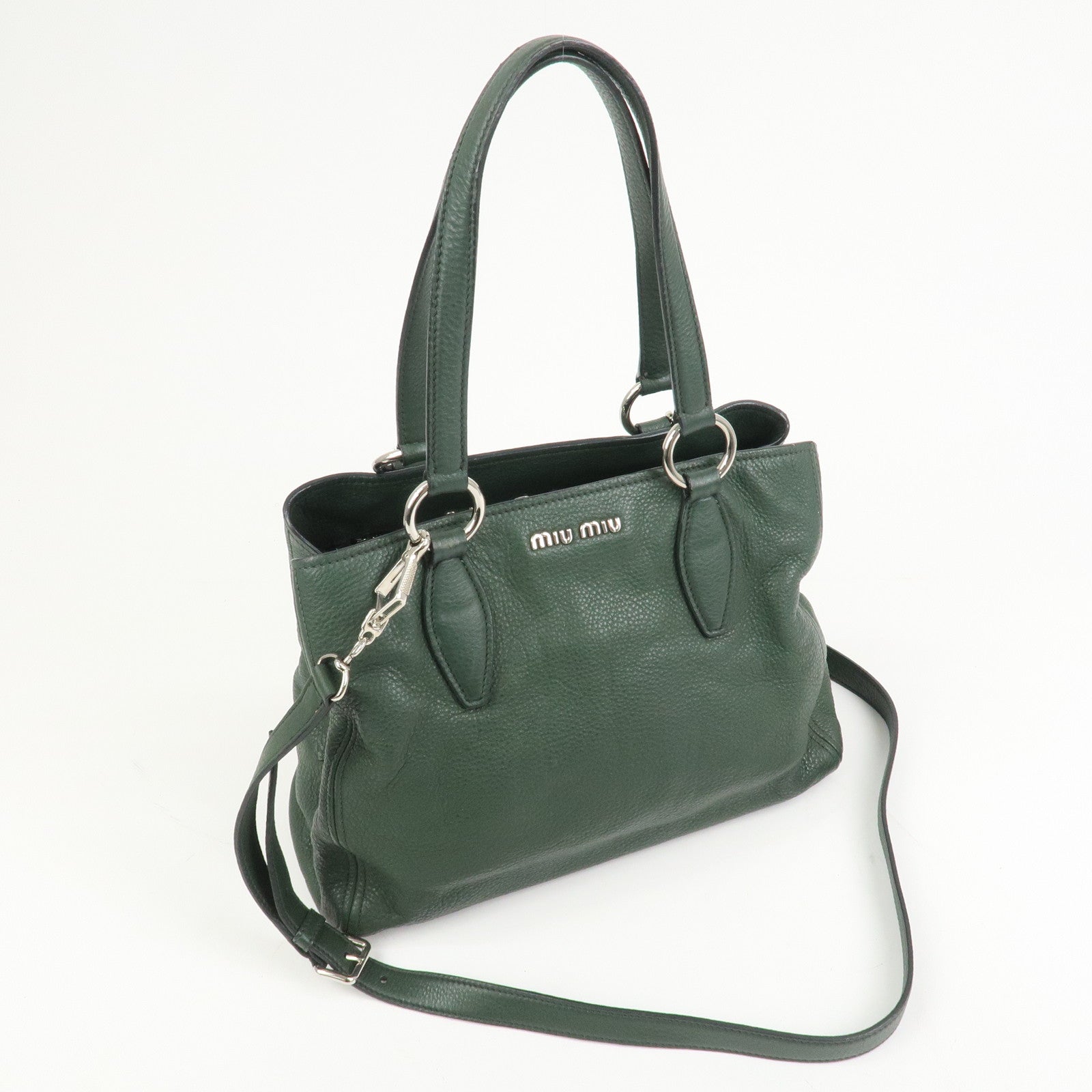 MIU MIU Logo Leather 2Way Bag Hand Bag Shoulder Bag Moss Green