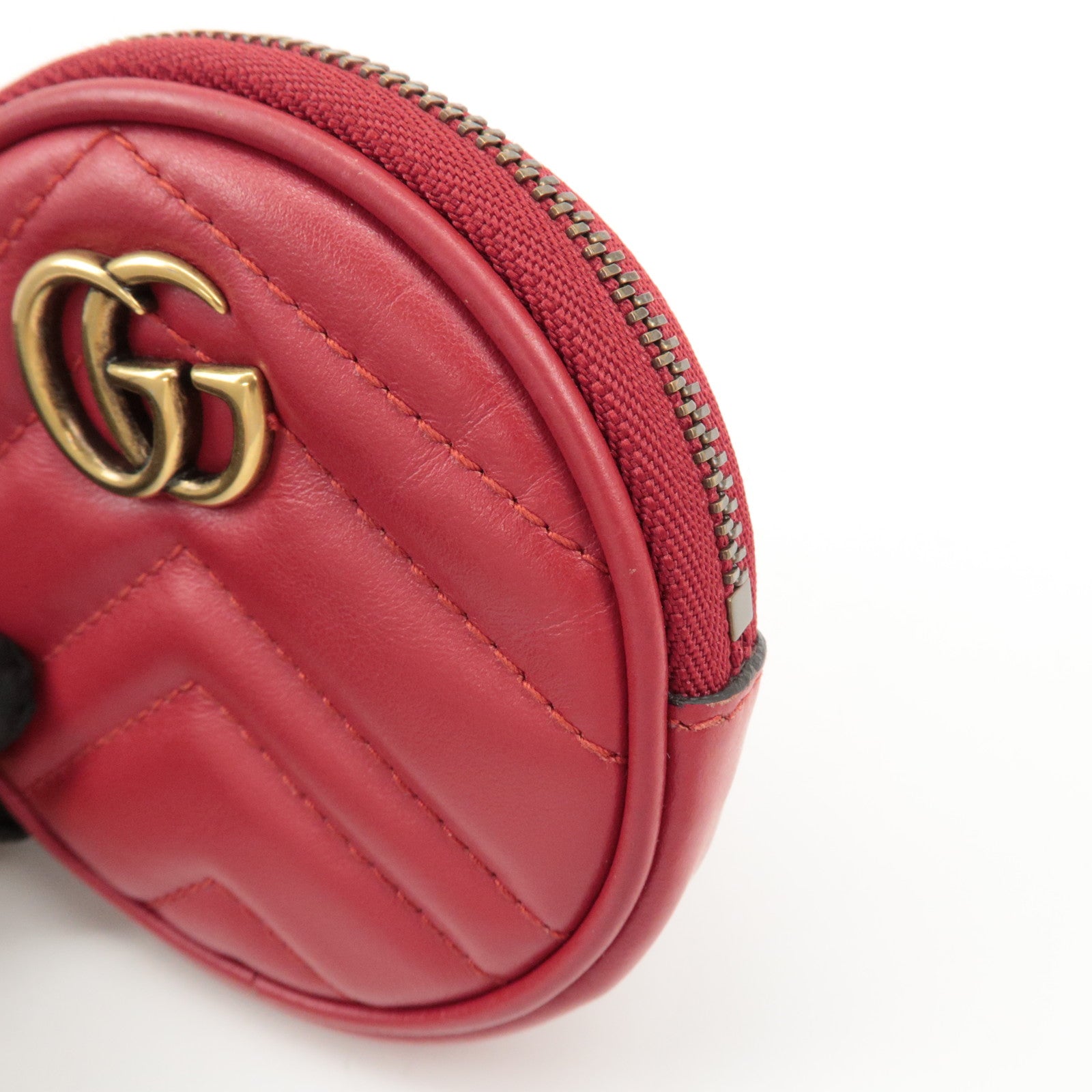 GUCCI GG Marmont Leather Round Coin Case Red 575160 Used