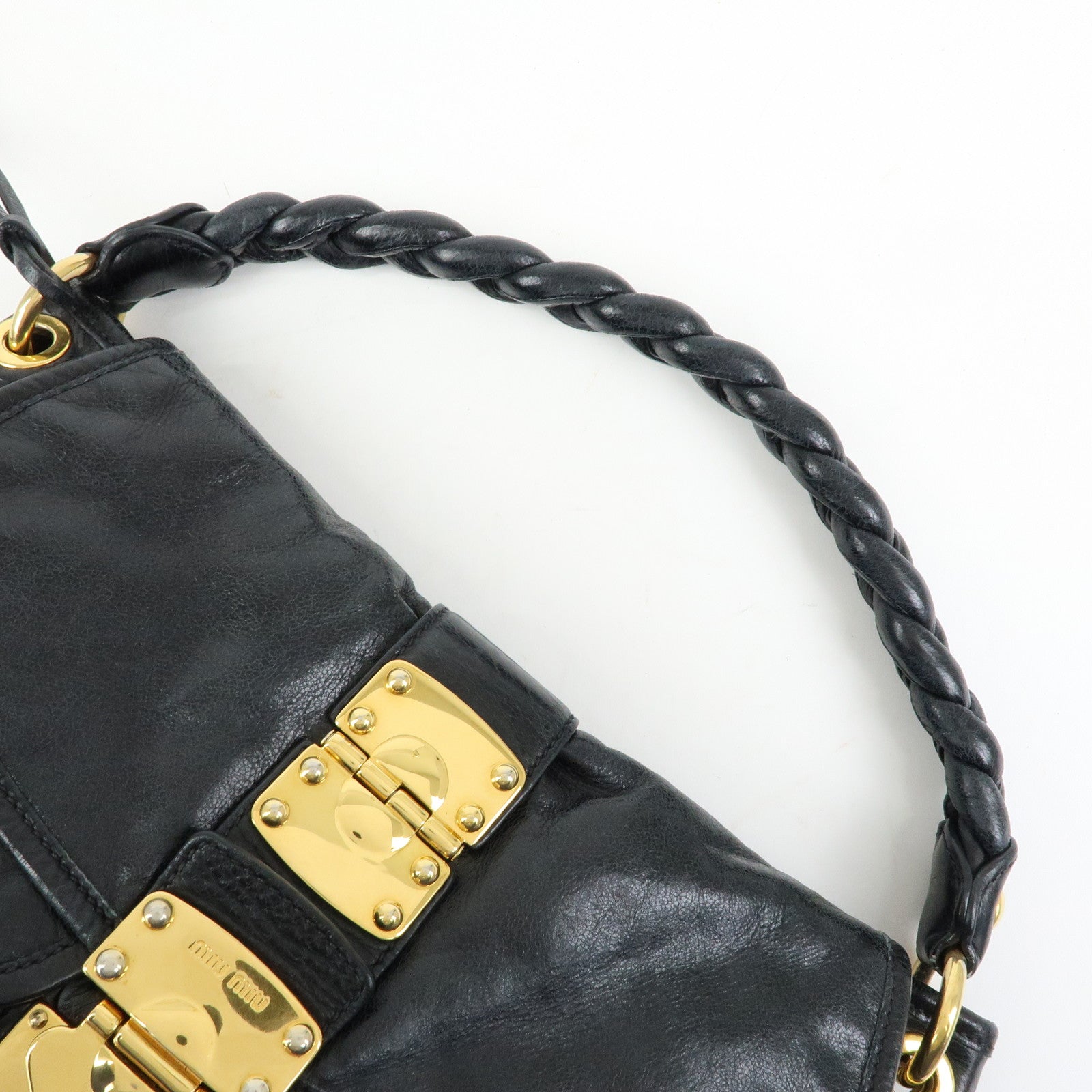 MIU MIU Matelasse Leather Hand Bag Shoulder Bag Black
