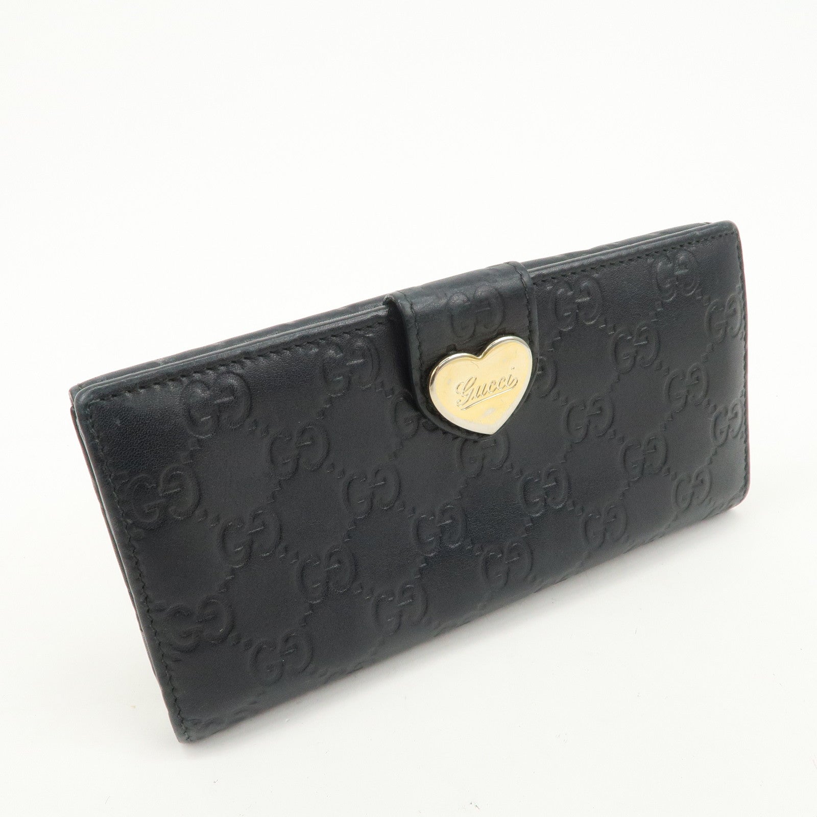 GUCCI Guccissima Lovely Heart W Hook Long Wallet Black 203550