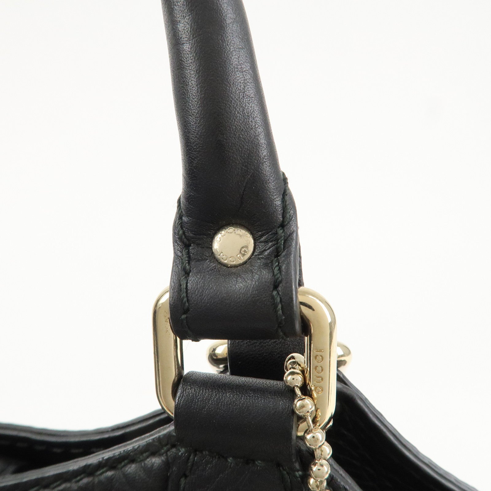 GUCCI Sukey Leather Hand Bag Tote Bag Black 211944 Used