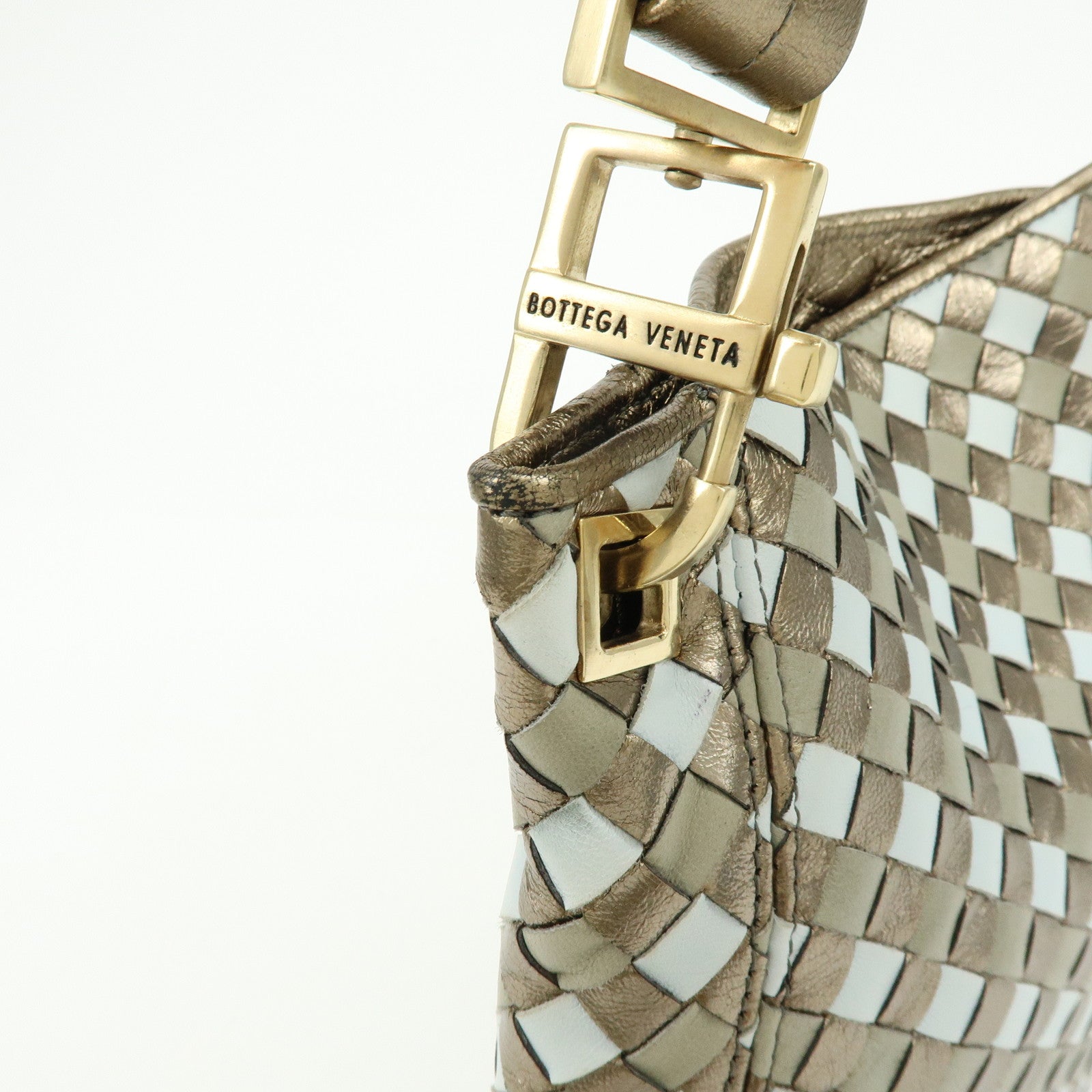 BOTTEGA VENETA Intrecciato Leather Shoulder Bag Gold Blue 101001