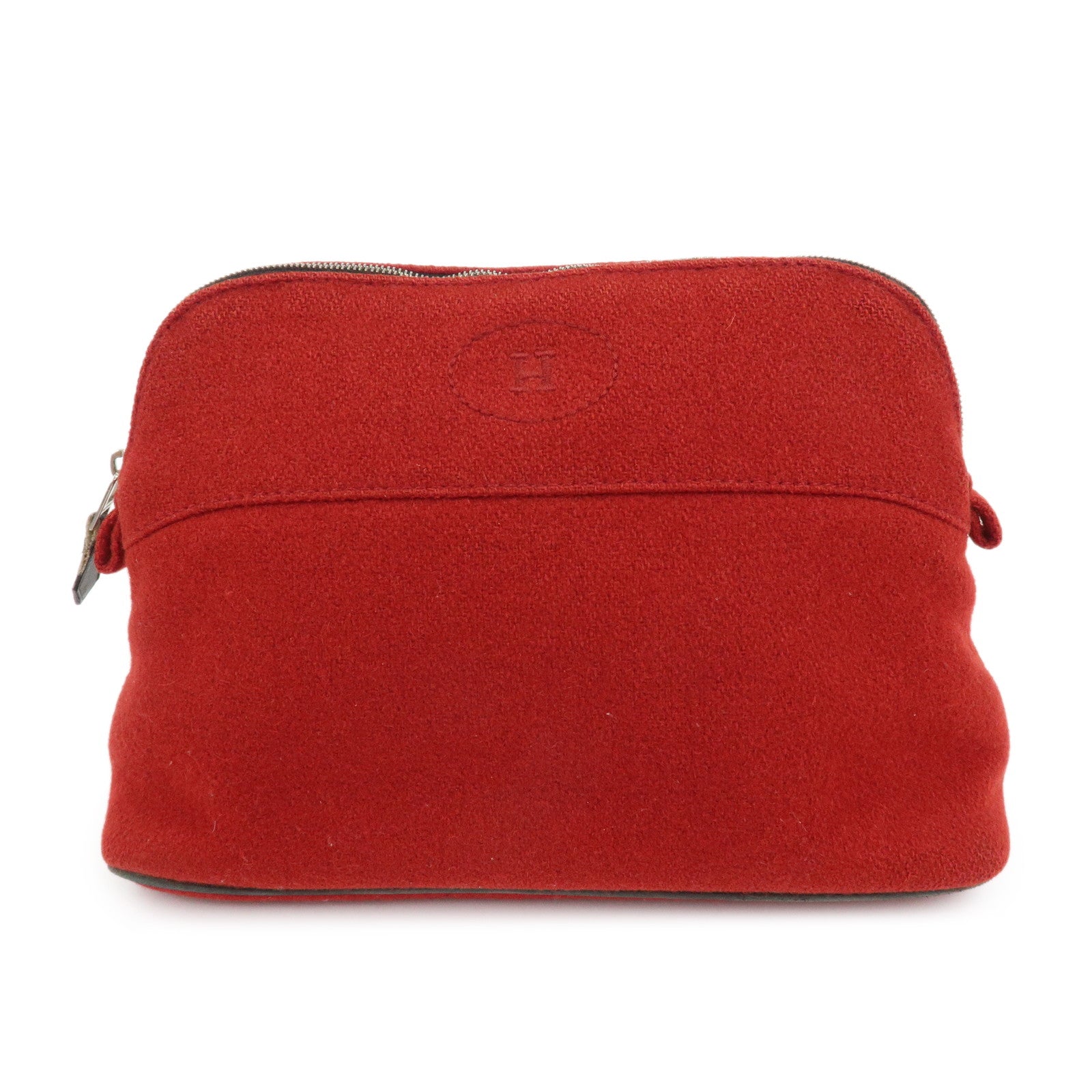 HERMES Wool 100% Leather Bolide Pouch MM Cosmetic Pouch Red