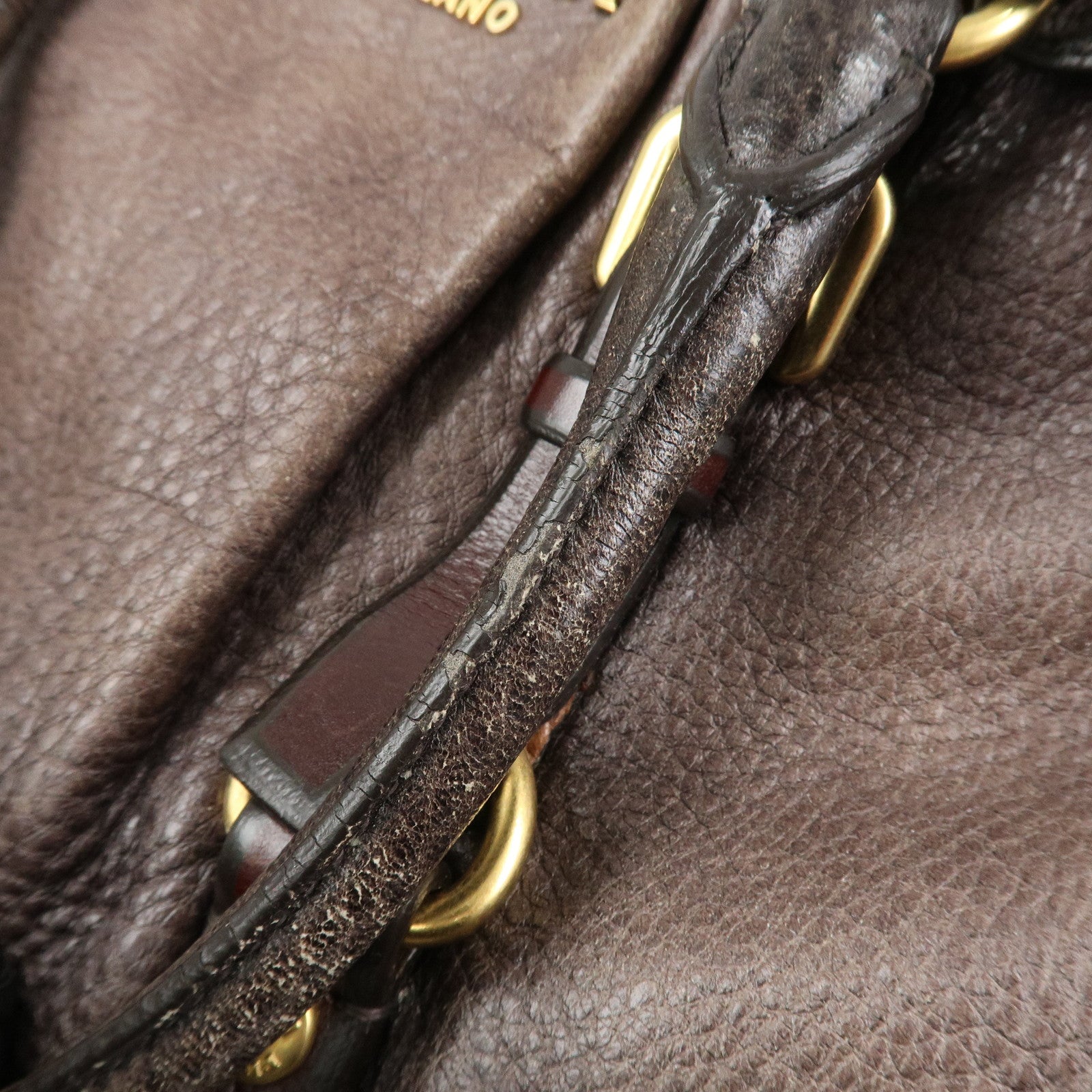 PRADA Leather 2Way Bag Hand Bag Shoulder Bag Brown