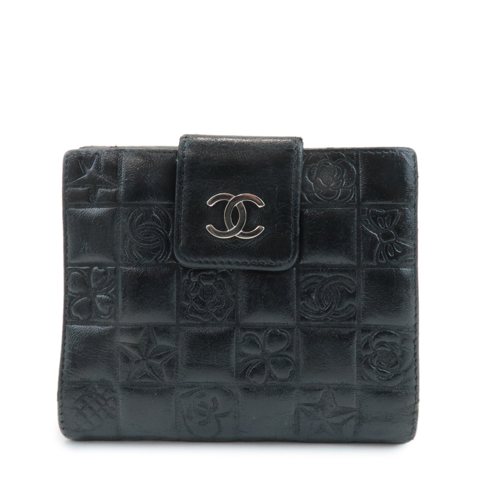 CHANEL COCO Mark Double Hook Compact Wallet Black 9837165 Used