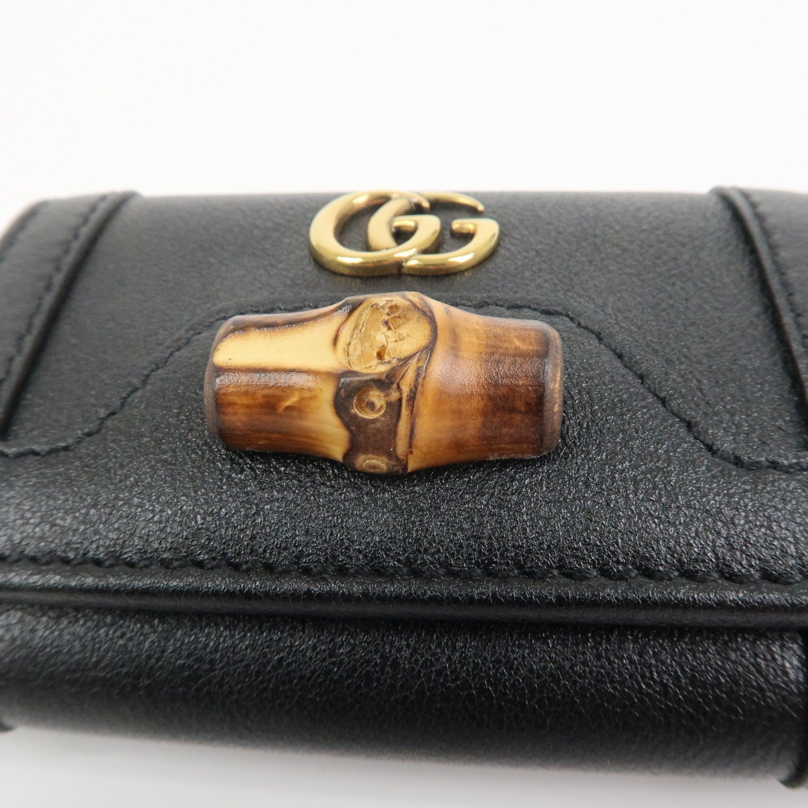 GUCCI GG Marmont Bamboo Leather 6 Key Rings Key Case Black 658636