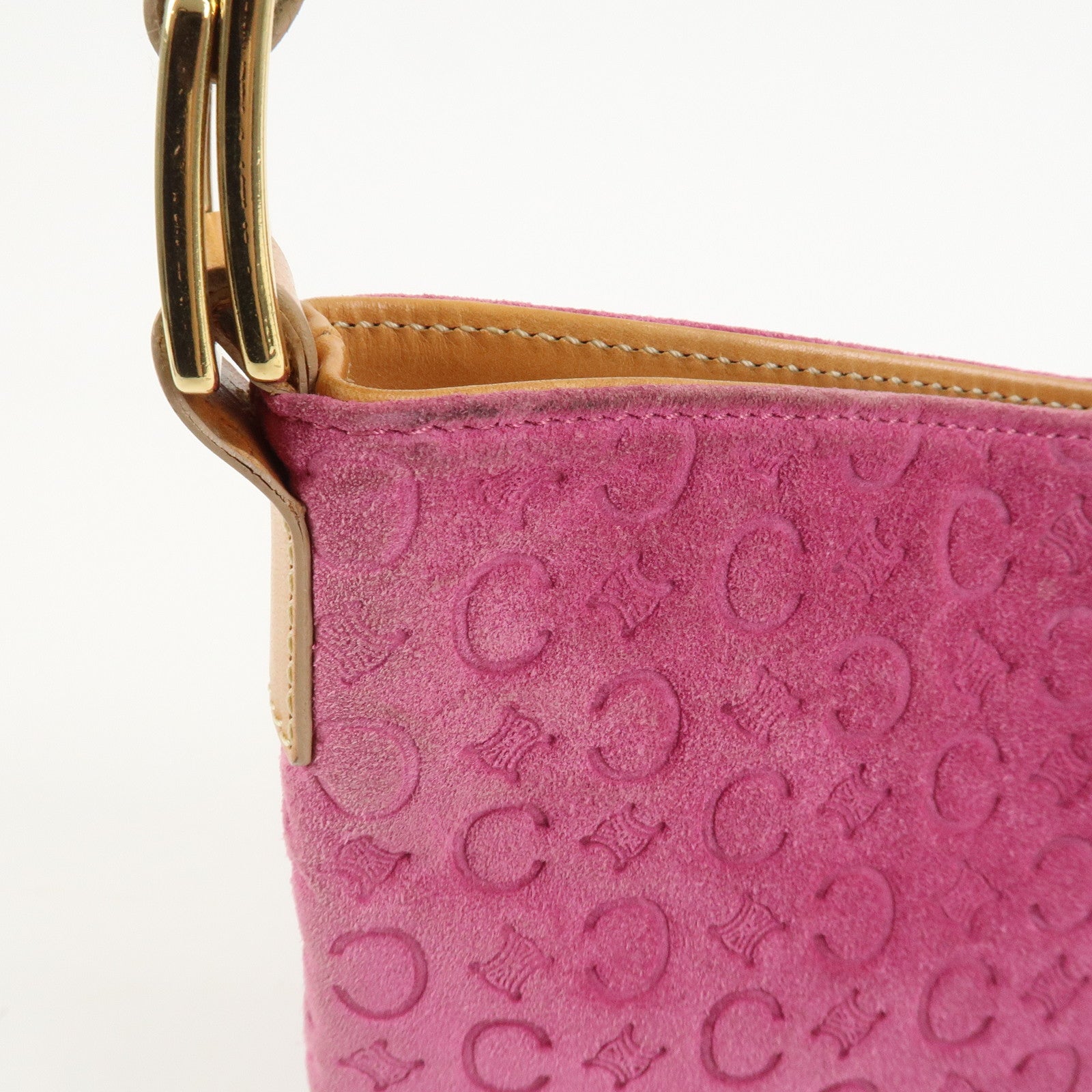 CELINE C Macadam Suede Leather Shoulder Bag Pink Light Brown