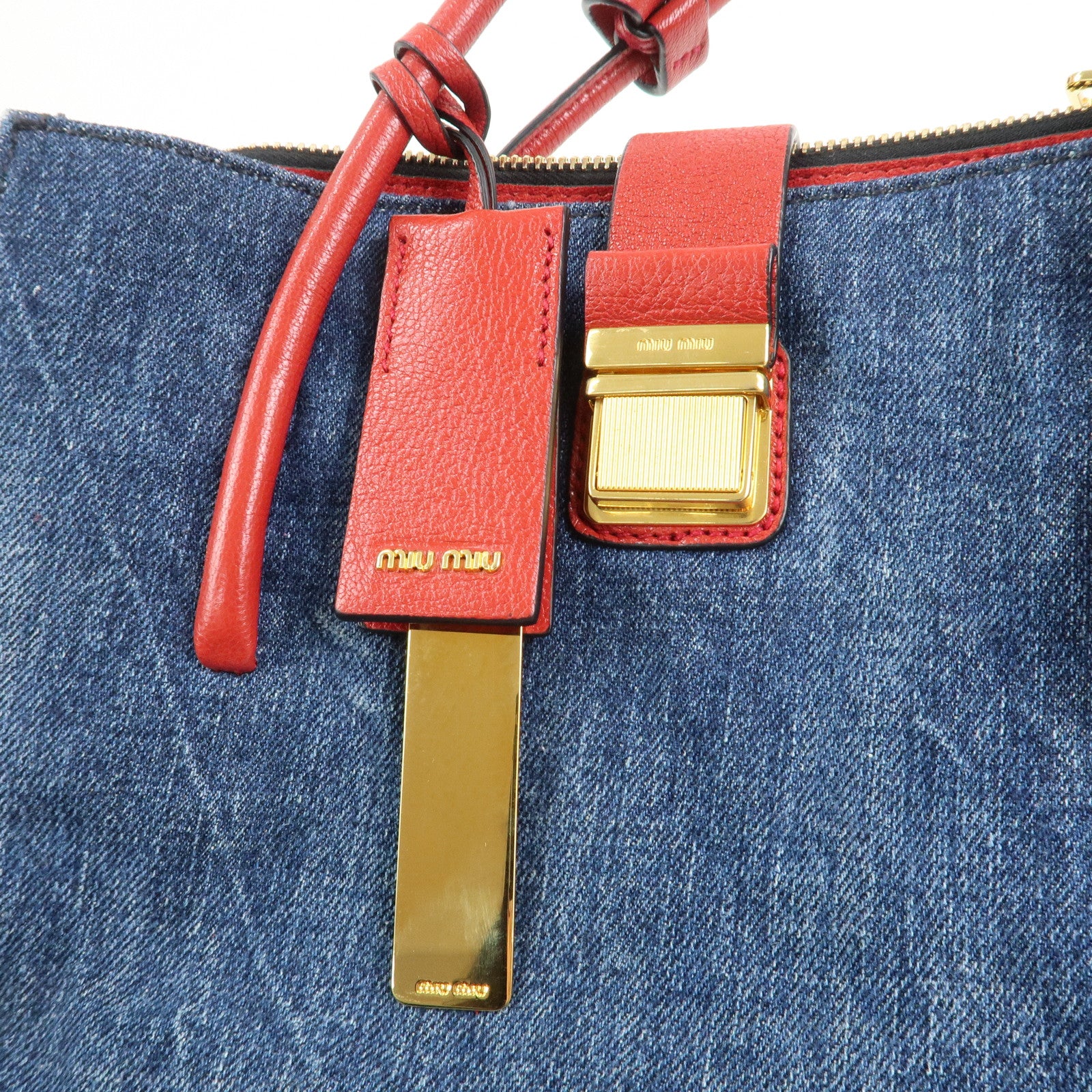 MIU MIU Denim Leather Denim 2Way Bag Hand Bag Shoulder Bag RN1104