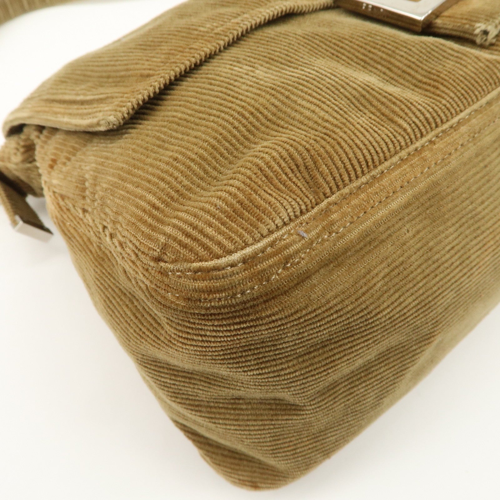 FENDI Mamma Baguette Corduroy Shoulder Bag Light Brown 26323 Used