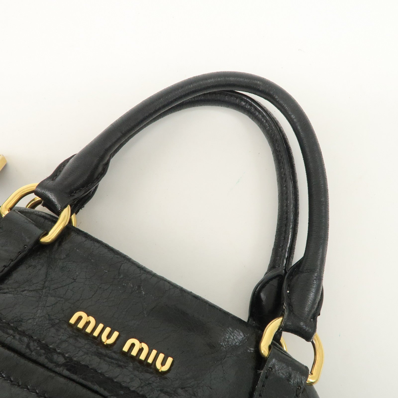 MIU MIU Leather 2Way Bag Hand Bag Shoulder Bag Black RR1424 Used