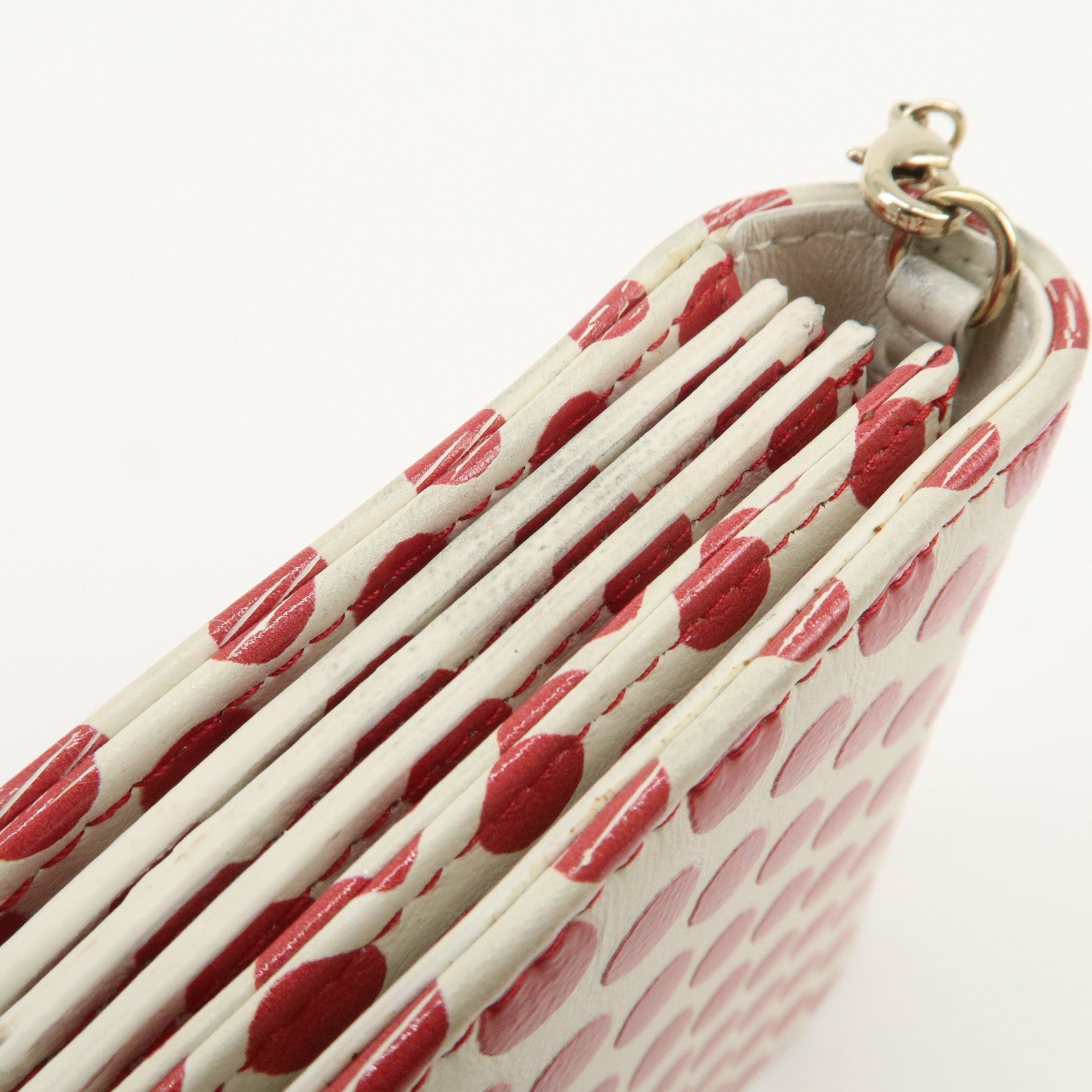 Christian Dior Leather Card Case Card Holder Dots Ivory Red
