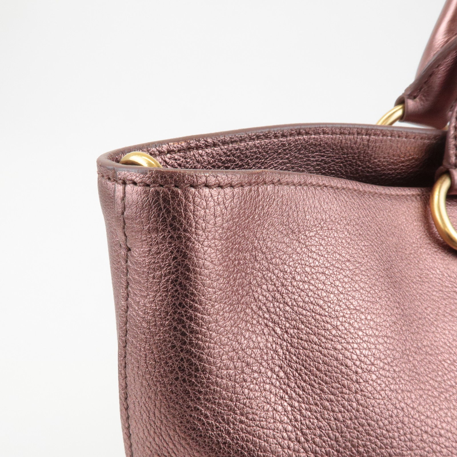 PRADA Leather 2Way Tote Bag Shoulder Bag Metallic Pink BN1713 Used