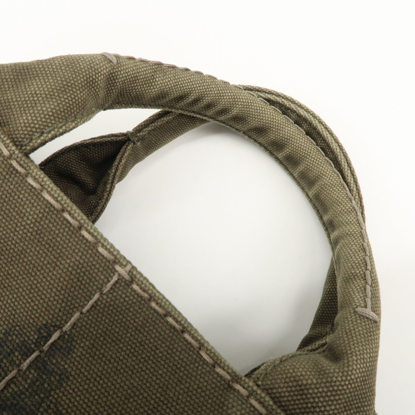 PRADA Canapa Mini Canvas Bag Hand Bag Tote Bag Khaki BN2439 Used