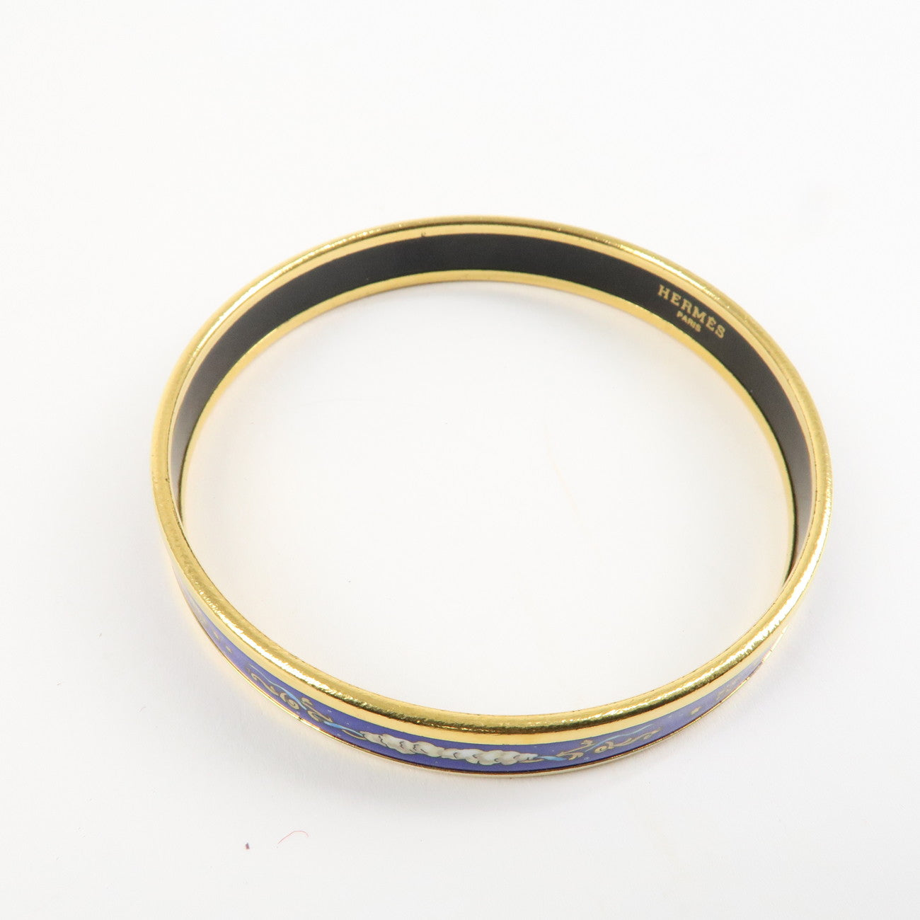 HERMES Email PM Bangle Bracelet Blue Gold Used