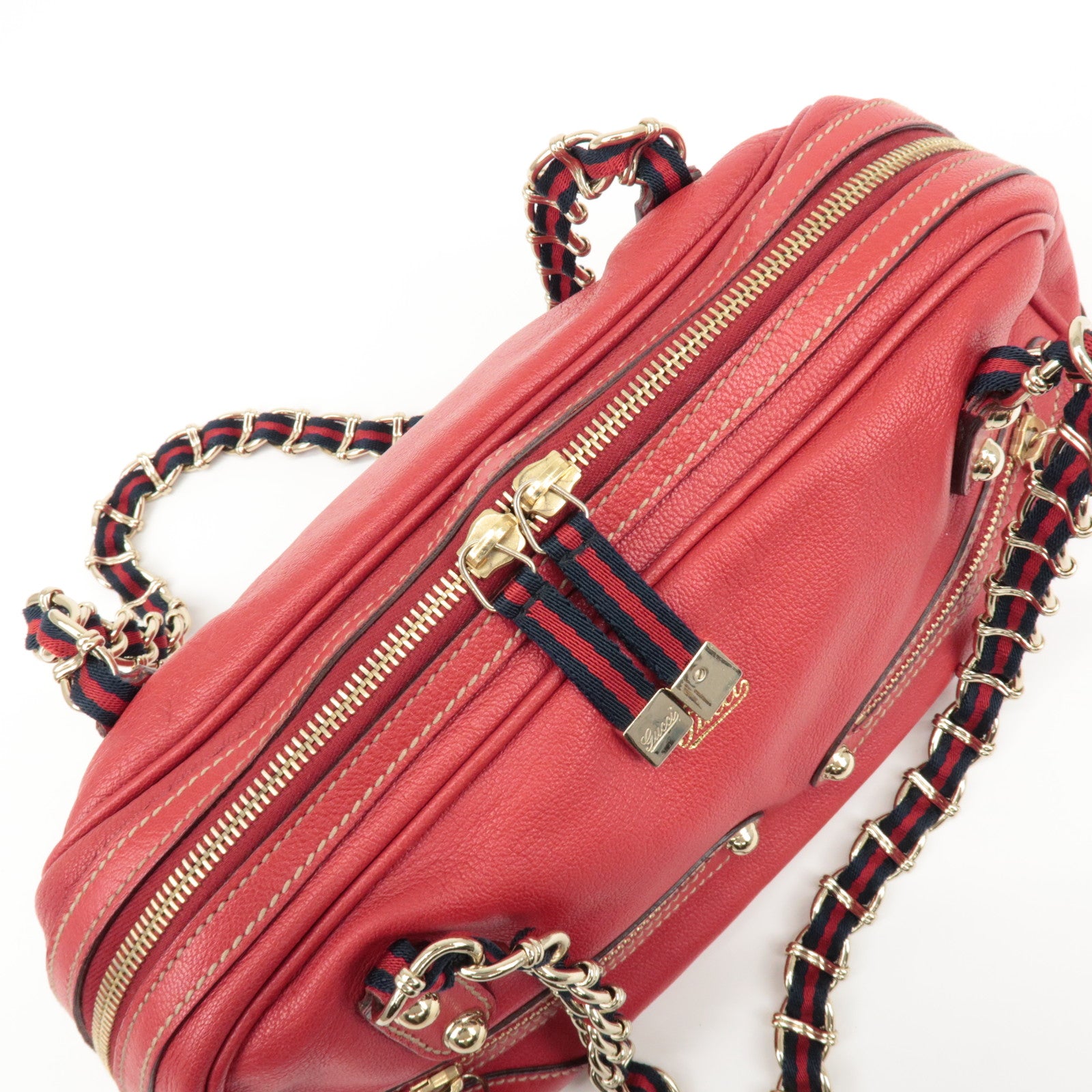 GUCCI Sherry Leather Chain Shoulder Bag Red 152462 Used