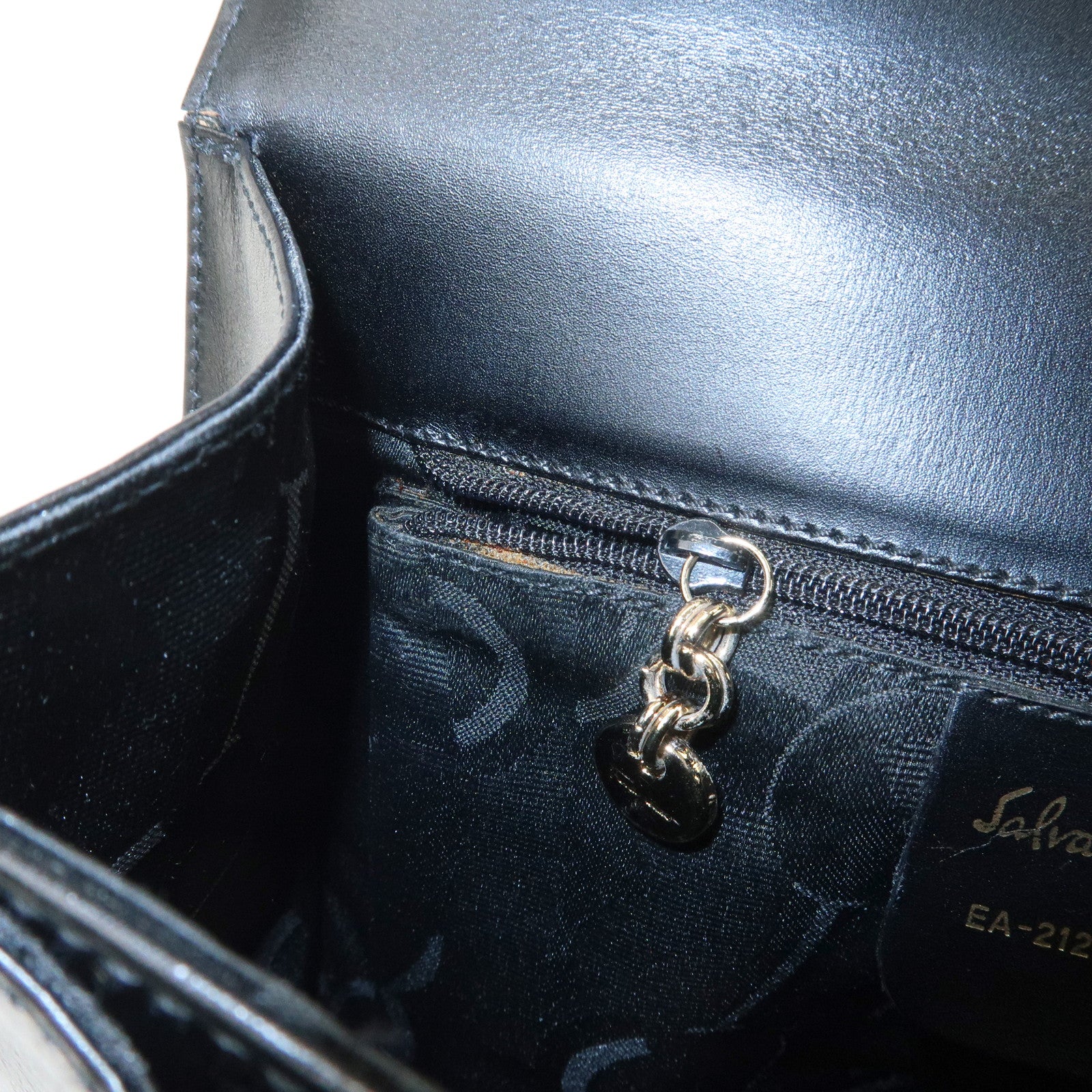 Ferragamo Gancini Leather 2Way Bag Hand Bag Shoulder Bag Black