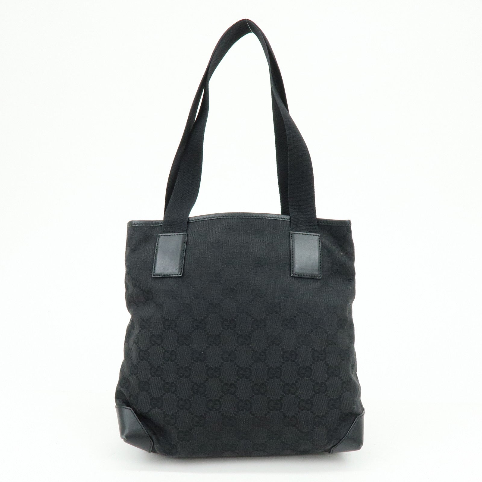 GUCCI GG Canvas Leather Tote Bag Shoulder Bag Black 28893