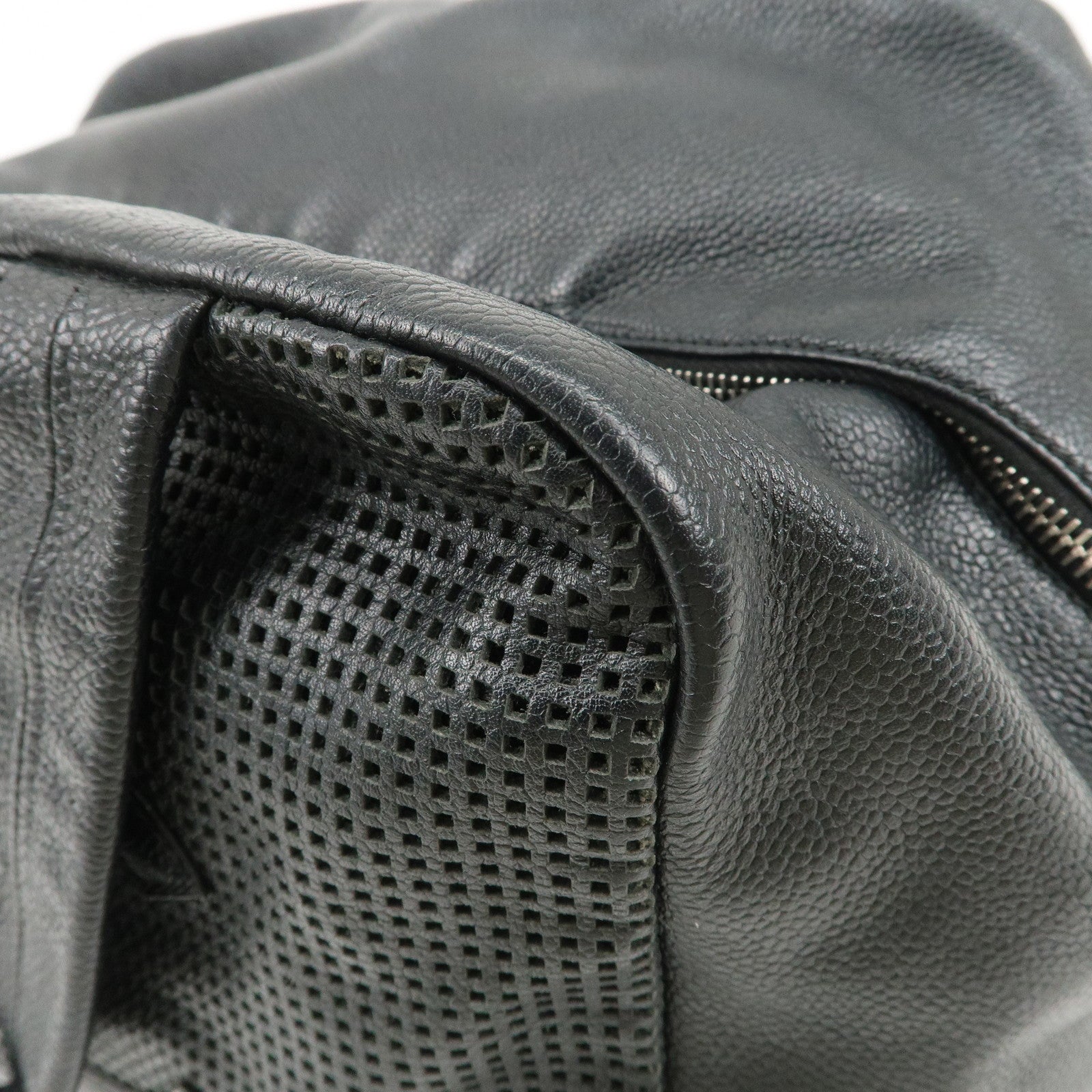 CHANEL COCO Mark Caviarskin Punching Boston Bag Black Used