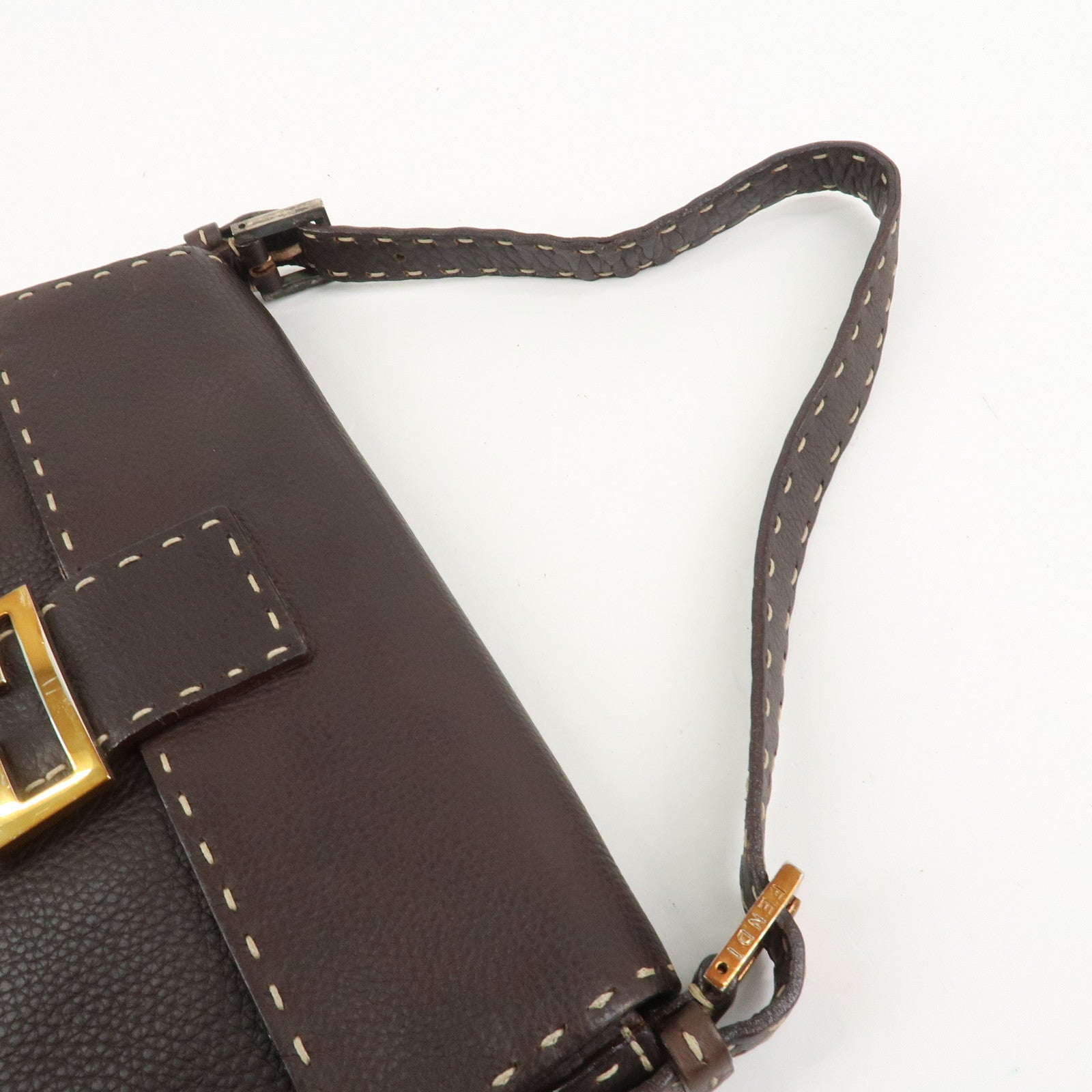 FENDI Mamma Baguette Selleria Logo Leather Shoulder Bag 8BR000