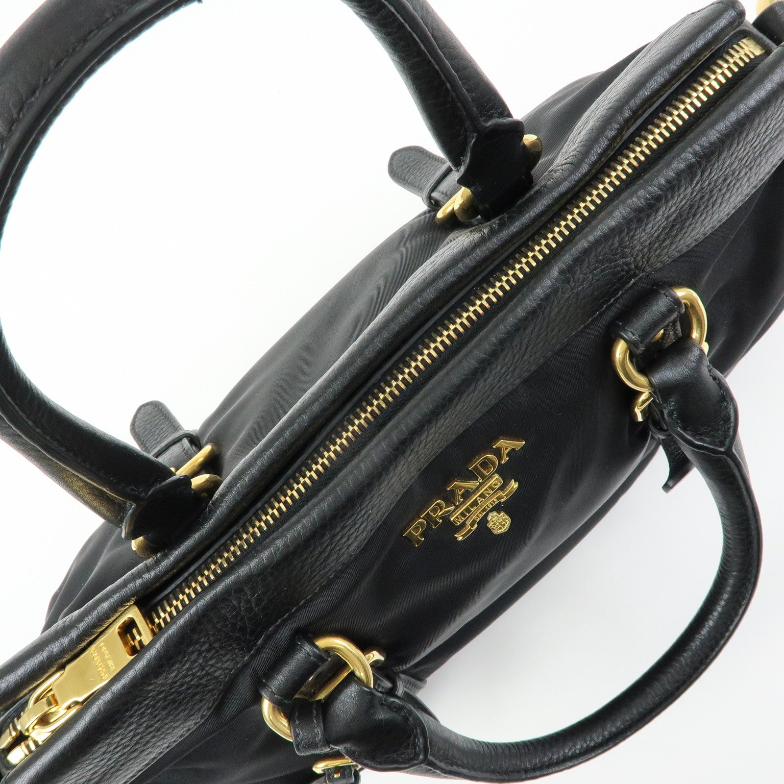 PRADA Nylon Leather 2Way Bag Hand Bag Shoulder Bag Black BT2032