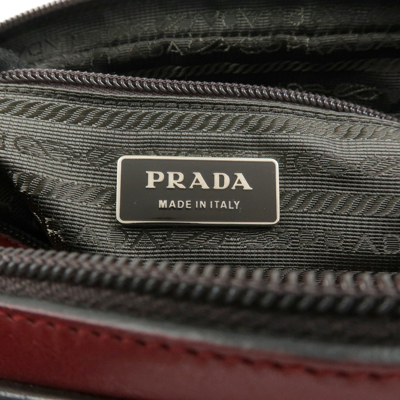 PRADA Leather Bicolor Hand Bag Mini Boston Bag Red Brown