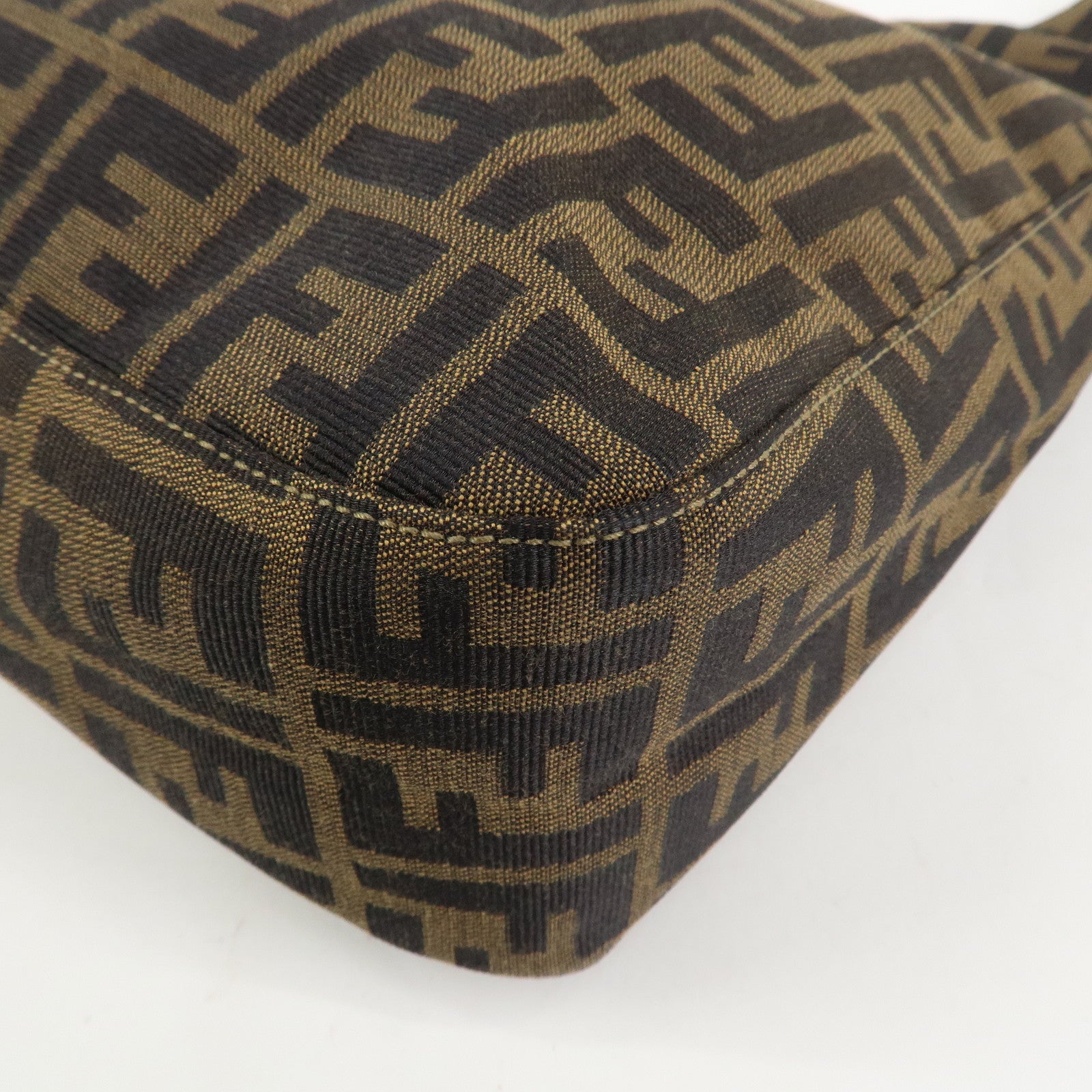 FENDI Zucca Canvas Leather Shoulder Bag Hand Bag Brown Black