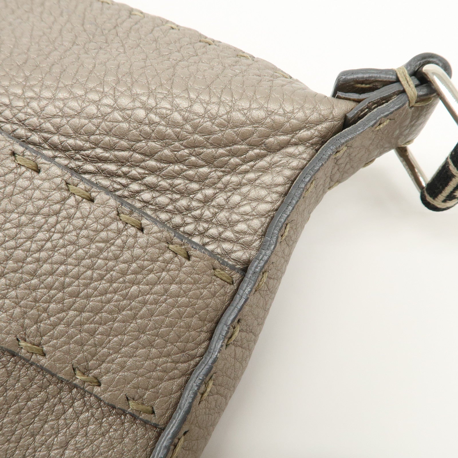 FENDI Selleria Leather Shoulder Crossbody Bag Metallic Gray 8BT092