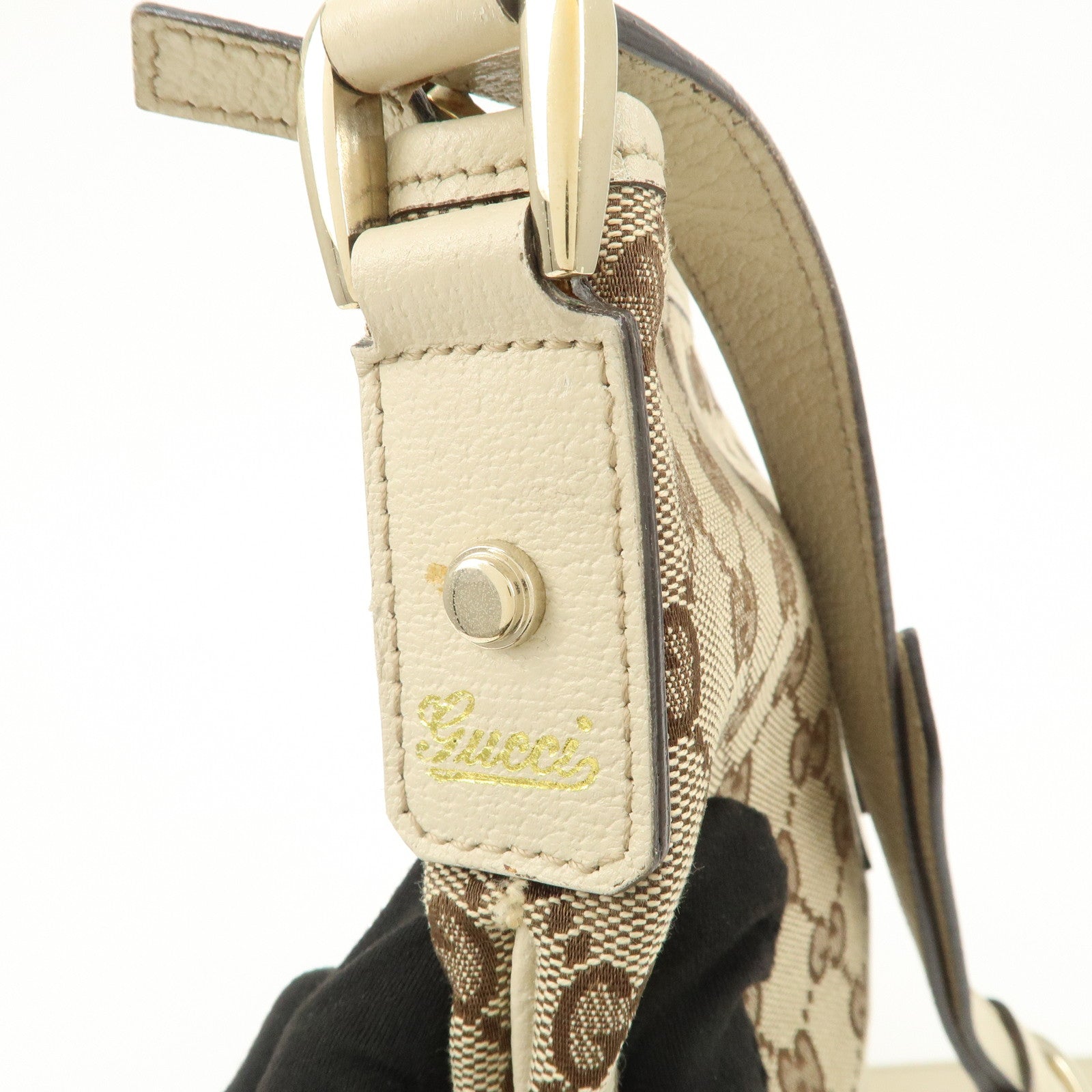 GUCCI Abbey GG Canvas Leather Shoulder Bag Beige Ivory 131326