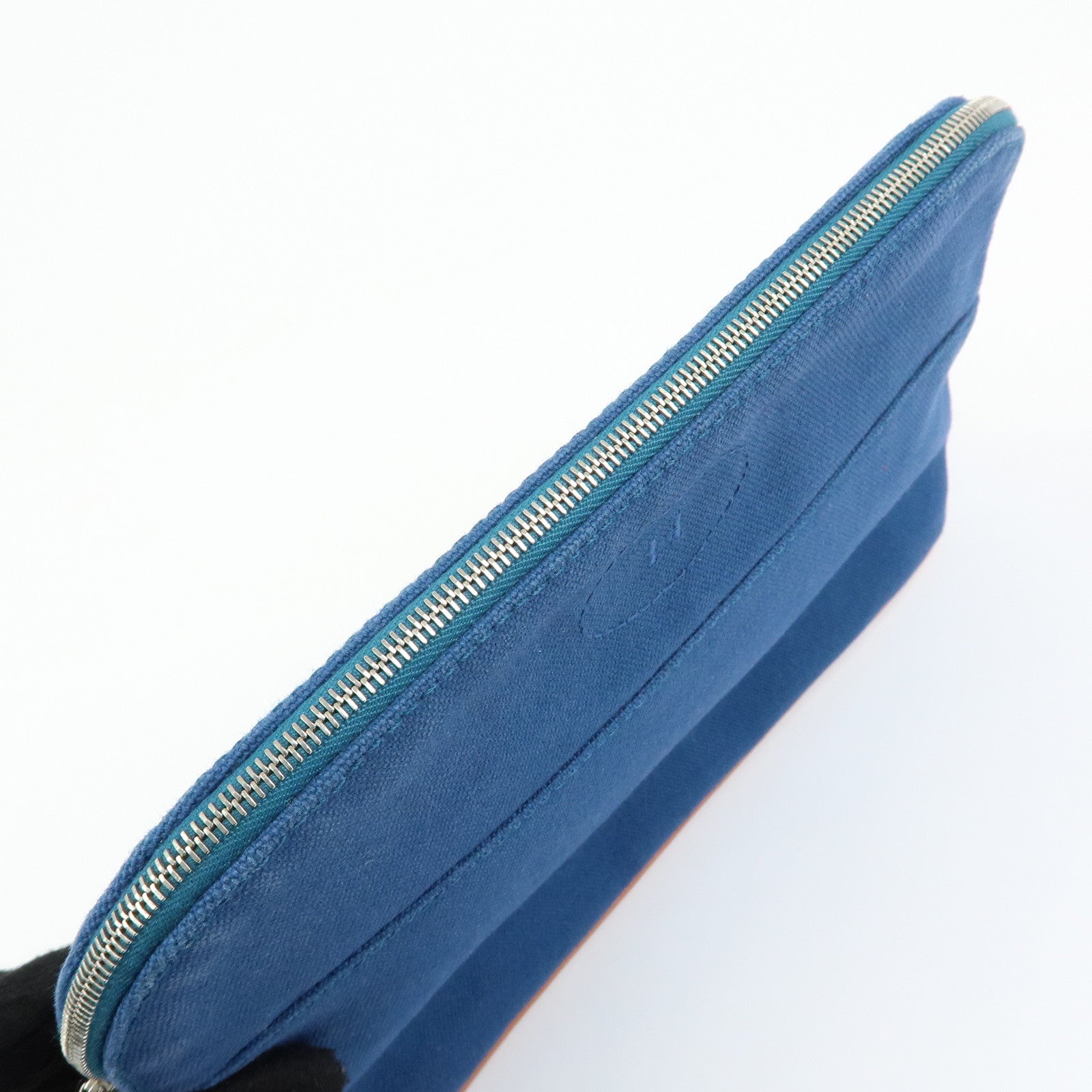 HERMES Bolide MM Cotton Leather Costmetic Pouch Blue