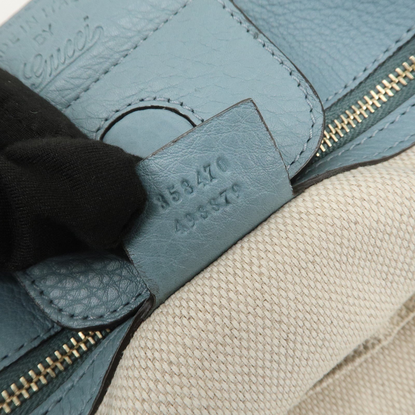 GUCCI Flora Canvas Leather Tote Bag Hand Bag Natural Blue 358470